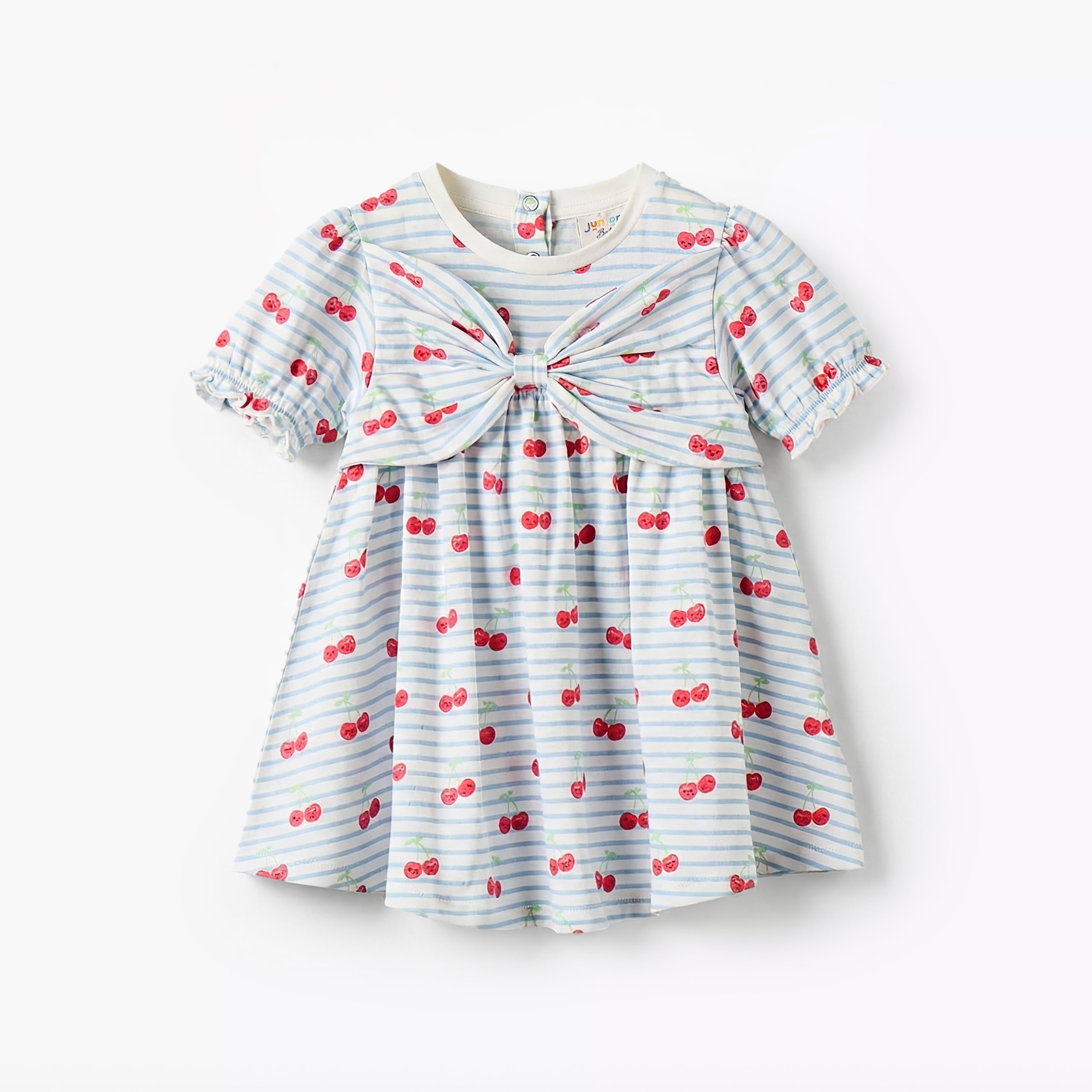 Juniors Round Neck Short Sleeves A-line Dress with Cherry Print-baby-girls-clothing-dressesandjumpsuits-image-2