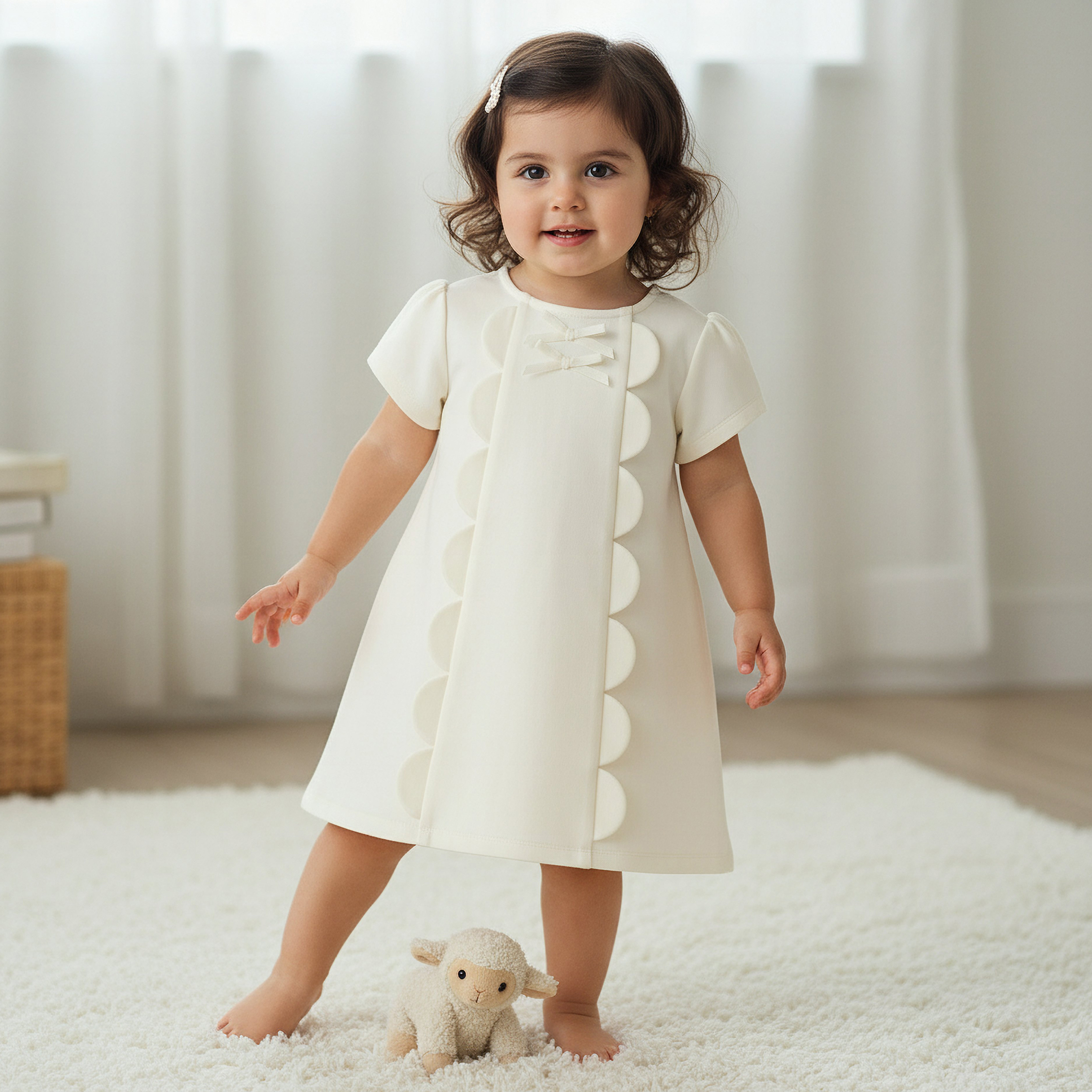 فستان إيه لاين بياقة مستديرة وأكمام قصيرة وسحاب إغلاق من جونيورز-baby-girls-clothing-dressesandjumpsuits-image-1