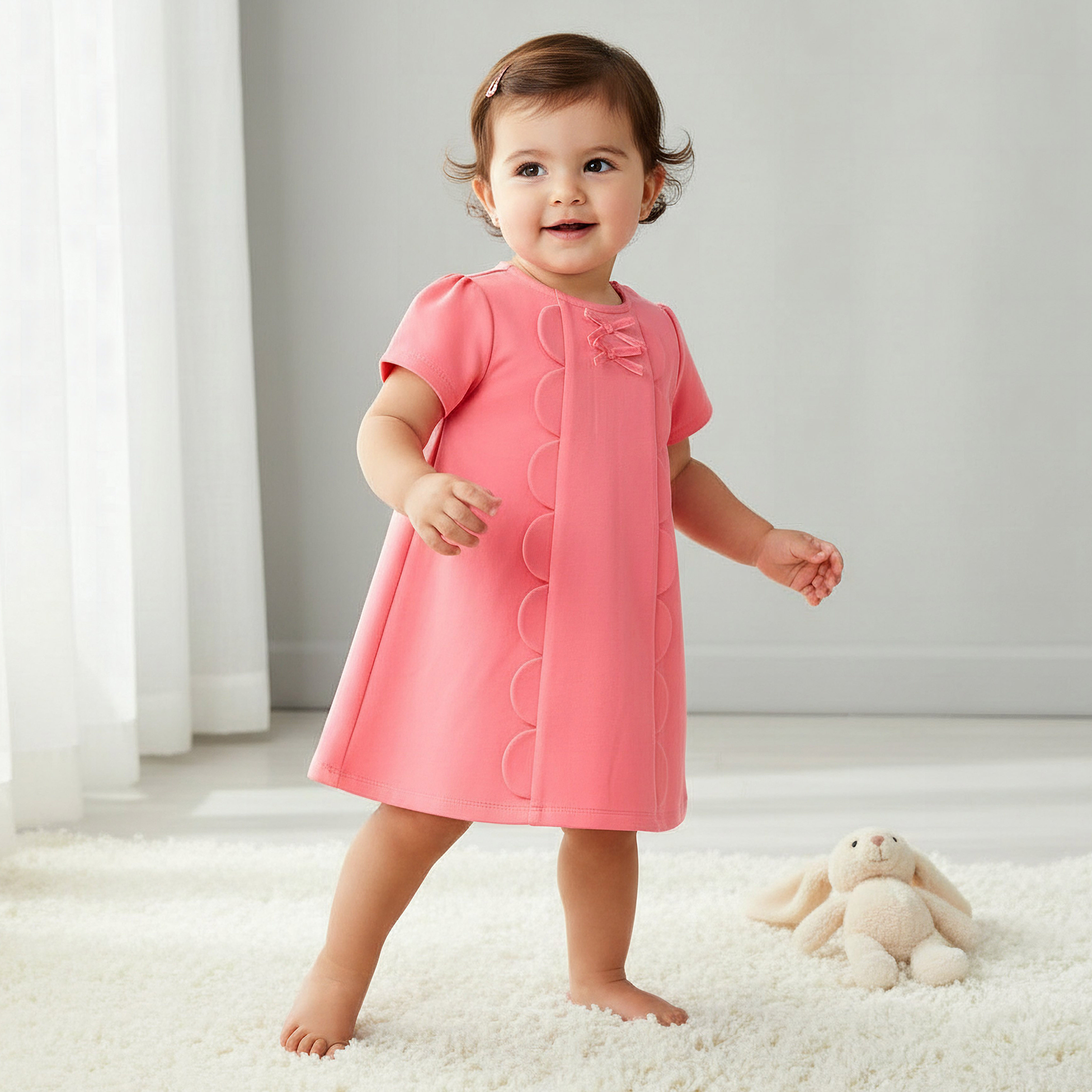 Juniors Round Neck Short Sleeves A-Line Dress with Zip Closure-baby-girls-clothing-dressesandjumpsuits-image-1