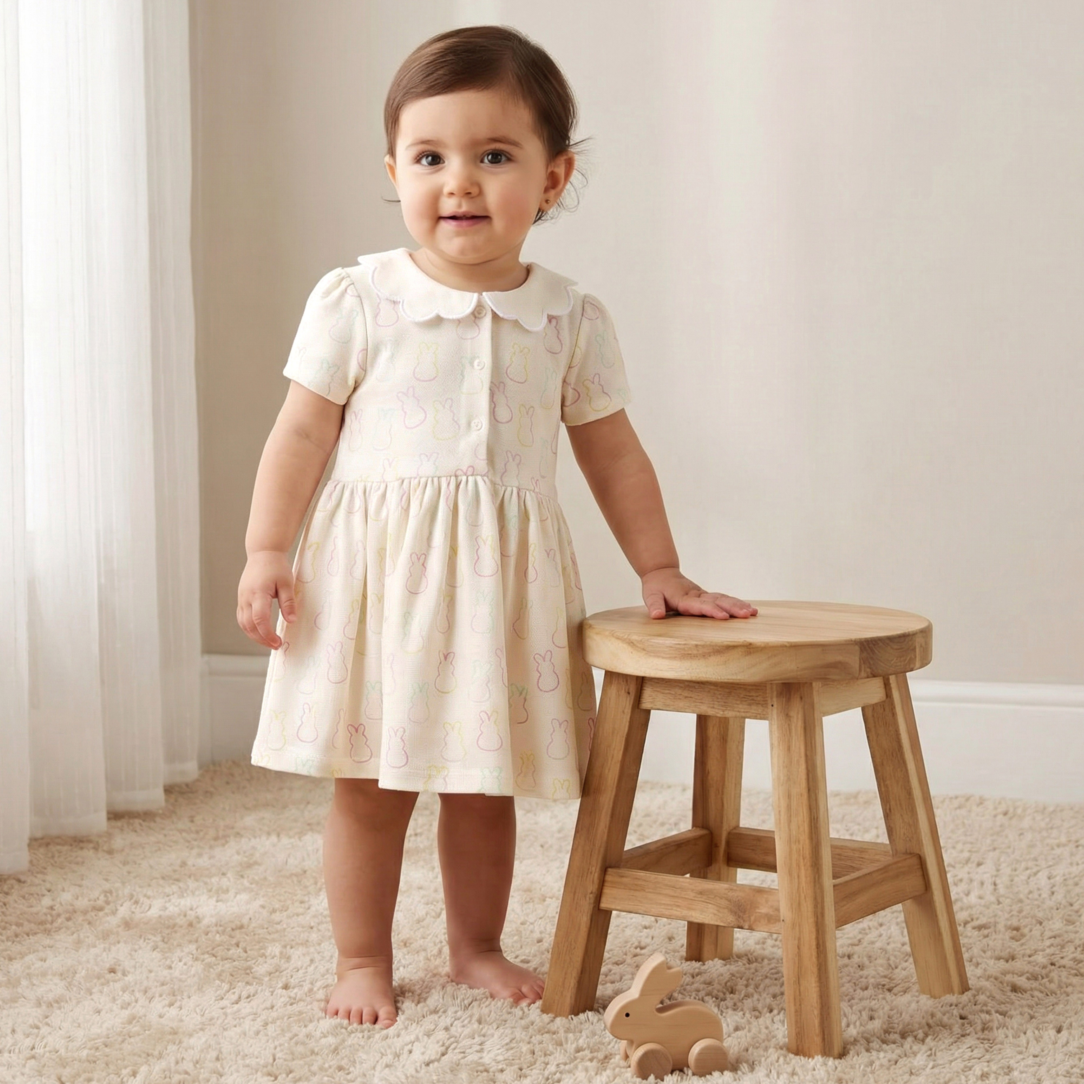 Juniors Collared Short Sleeves Dress with Bunny Print-baby-girls-clothing-dressesandjumpsuits-image-1