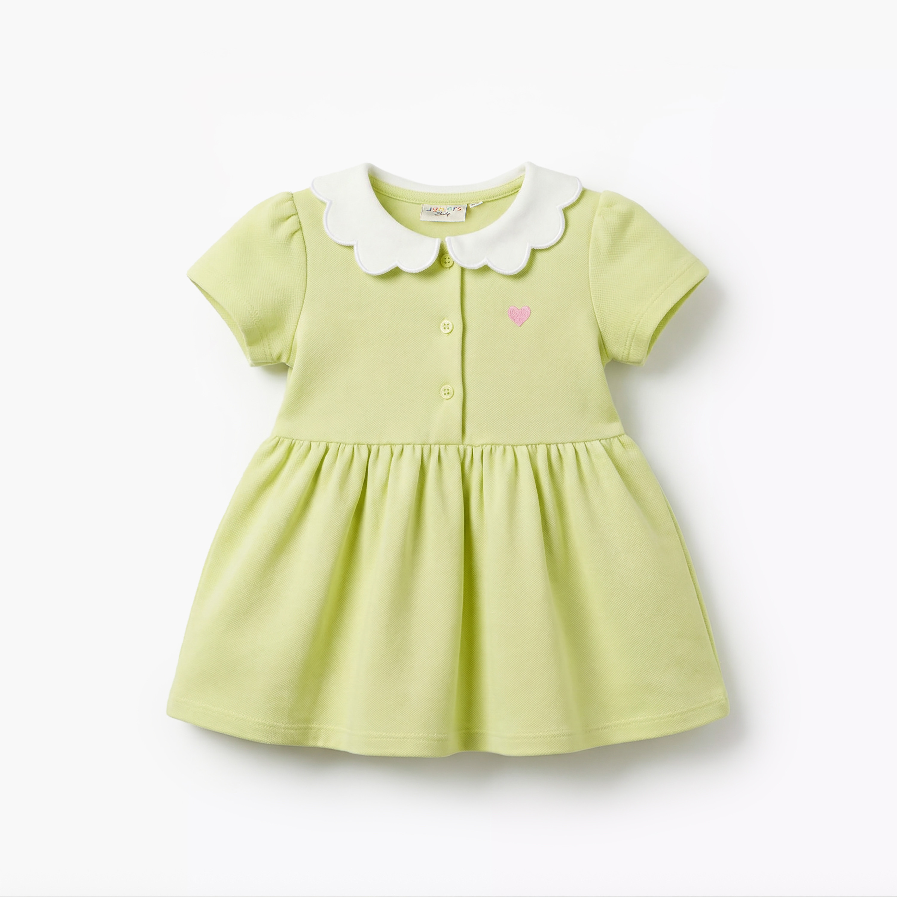 Juniors Scalloped Collar Short Sleeves A-line Dress with Heart Embroidery-baby-girls-clothing-dressesandjumpsuits-image-2