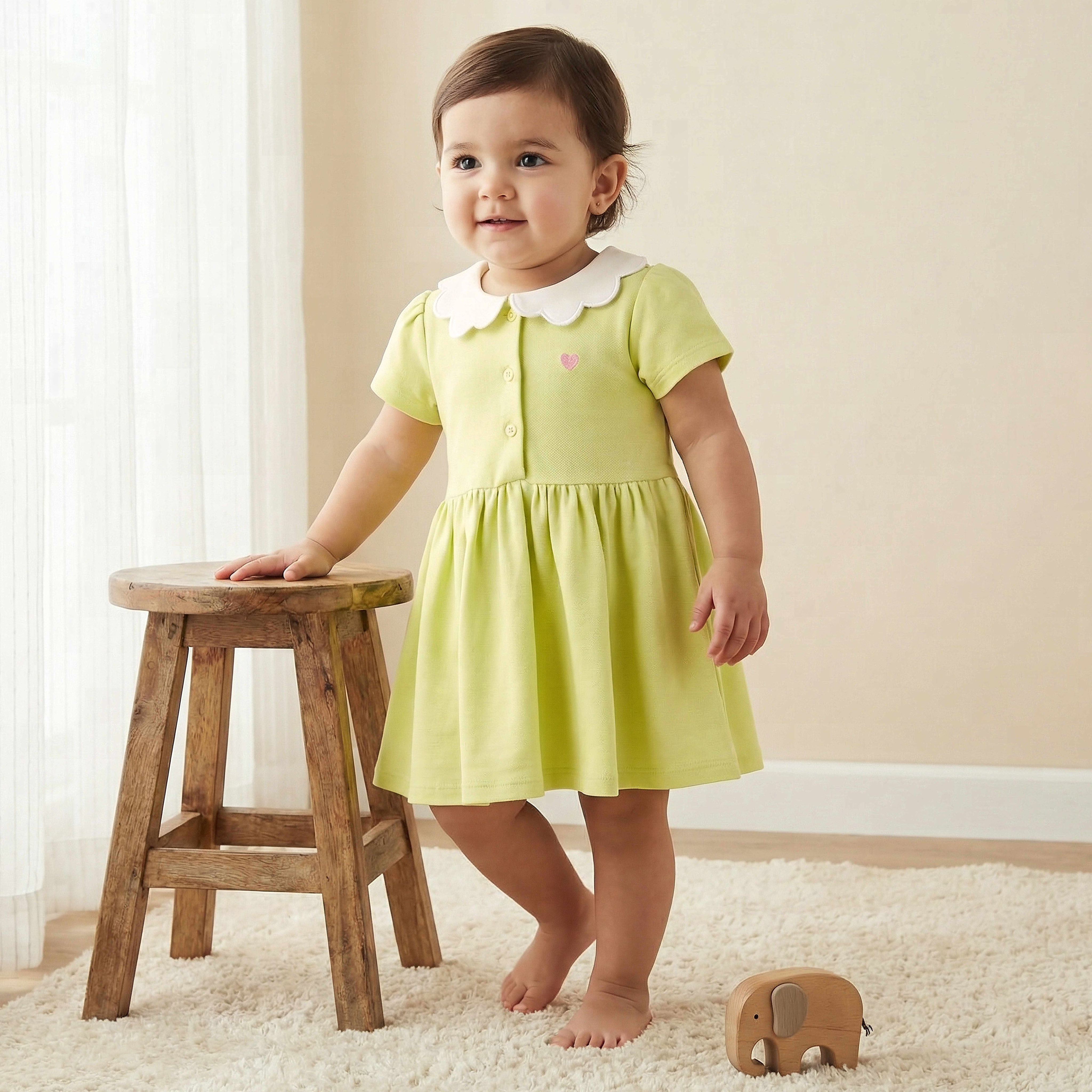 Juniors Scalloped Collar Short Sleeves A-line Dress with Heart Embroidery-baby-girls-clothing-dressesandjumpsuits-image-1