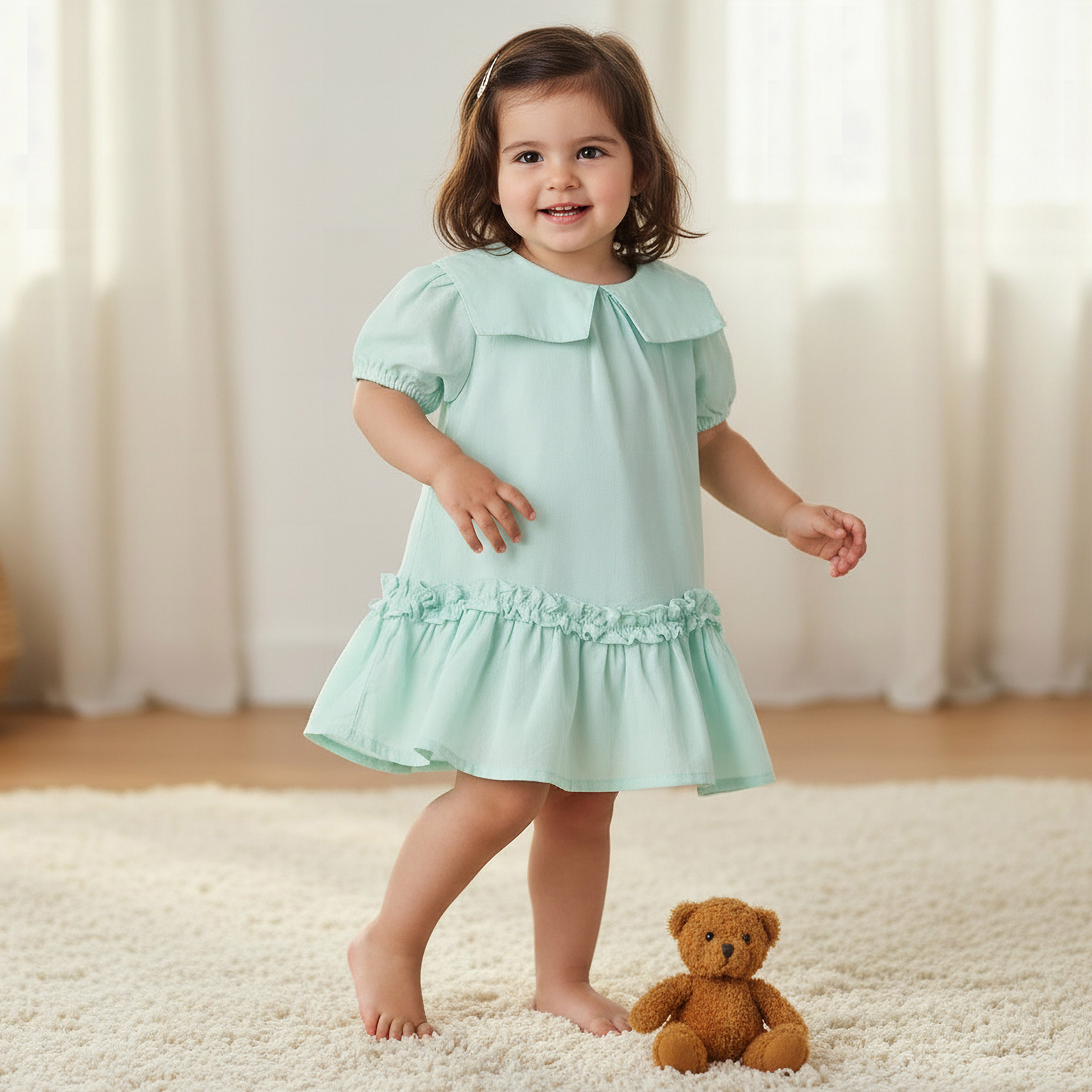 Juniors Sailor Collar Long Sleeves Drop Waist Dress with Ruffle Hem-baby-girls-clothing-dressesandjumpsuits-image-1