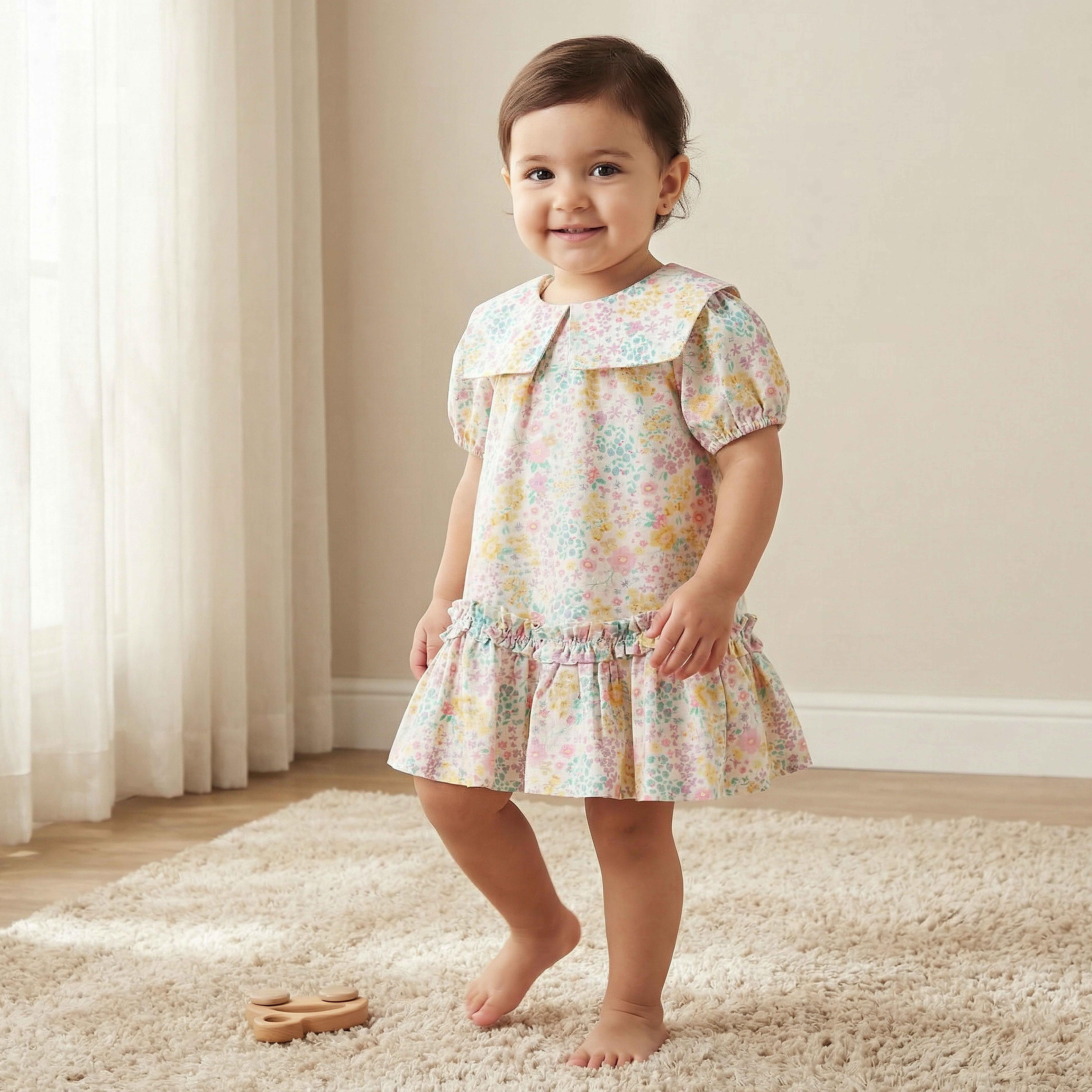 Juniors Sailor Collar Long Sleeves Drop Waist Dress with Ruffle Hem-baby-girls-clothing-dressesandjumpsuits-image-1