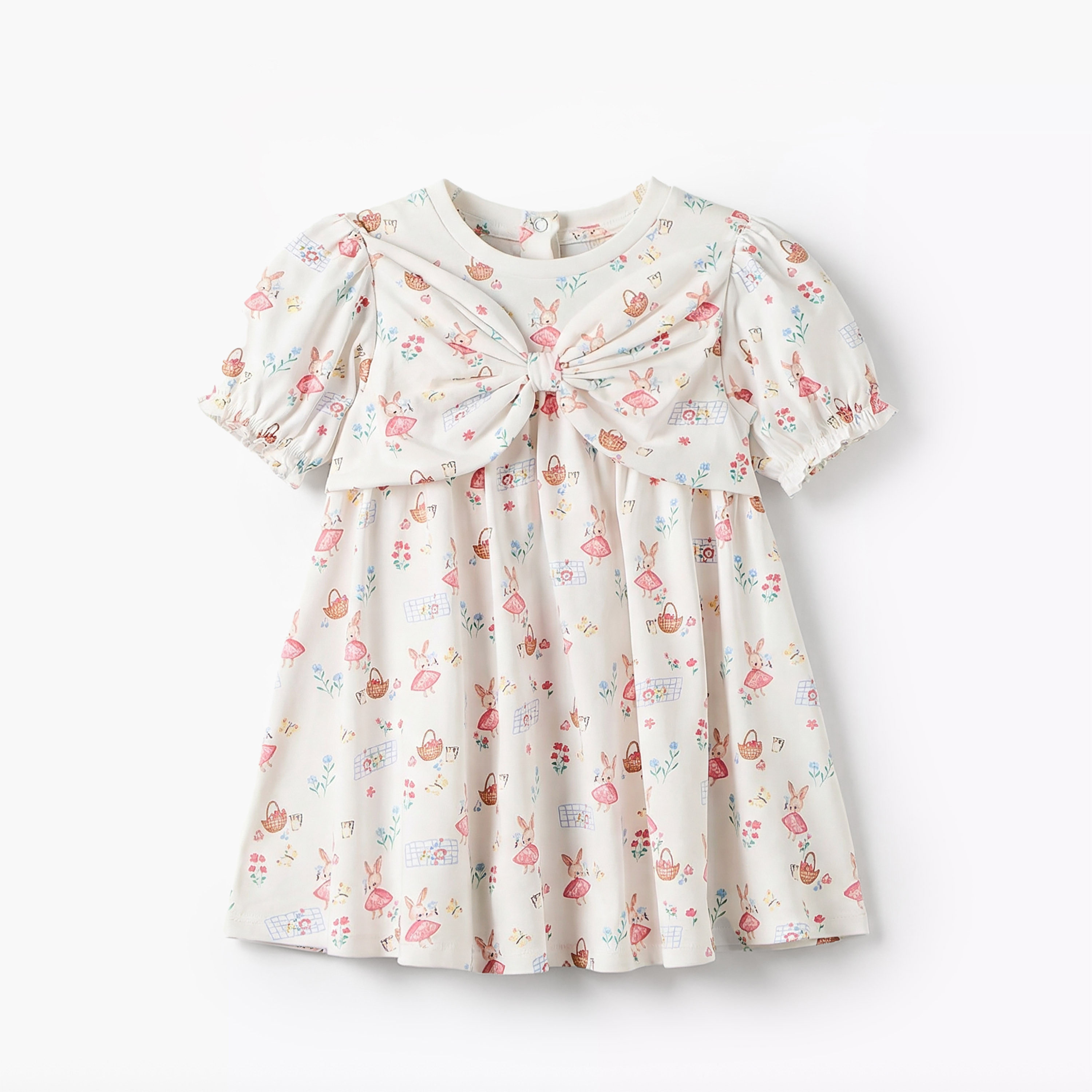 Juniors Round Neck Short Sleeves A-line Dress with Bunny Print-baby-girls-clothing-dressesandjumpsuits-image-2