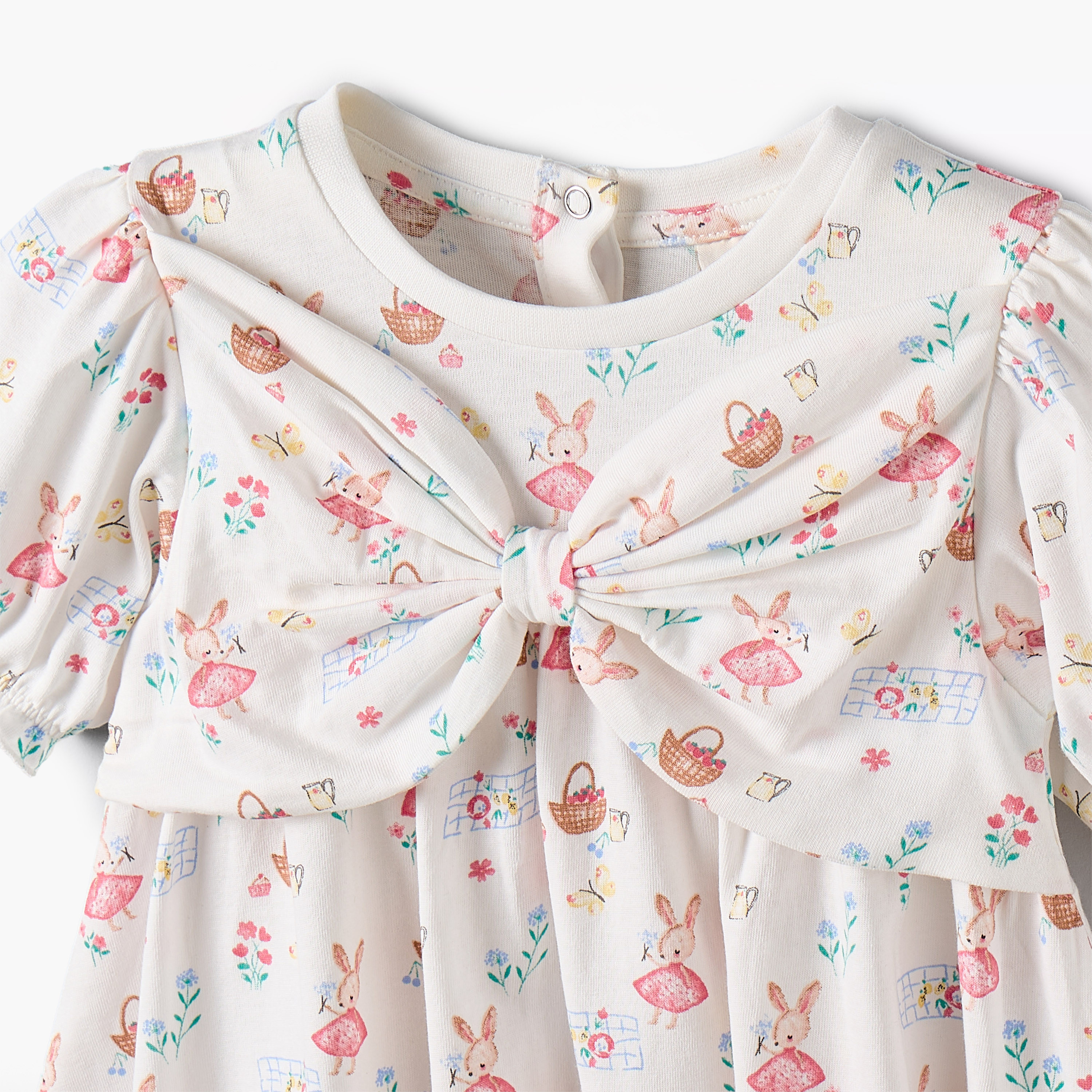 Juniors Round Neck Short Sleeves A-line Dress with Bunny Print-baby-girls-clothing-dressesandjumpsuits-image-4