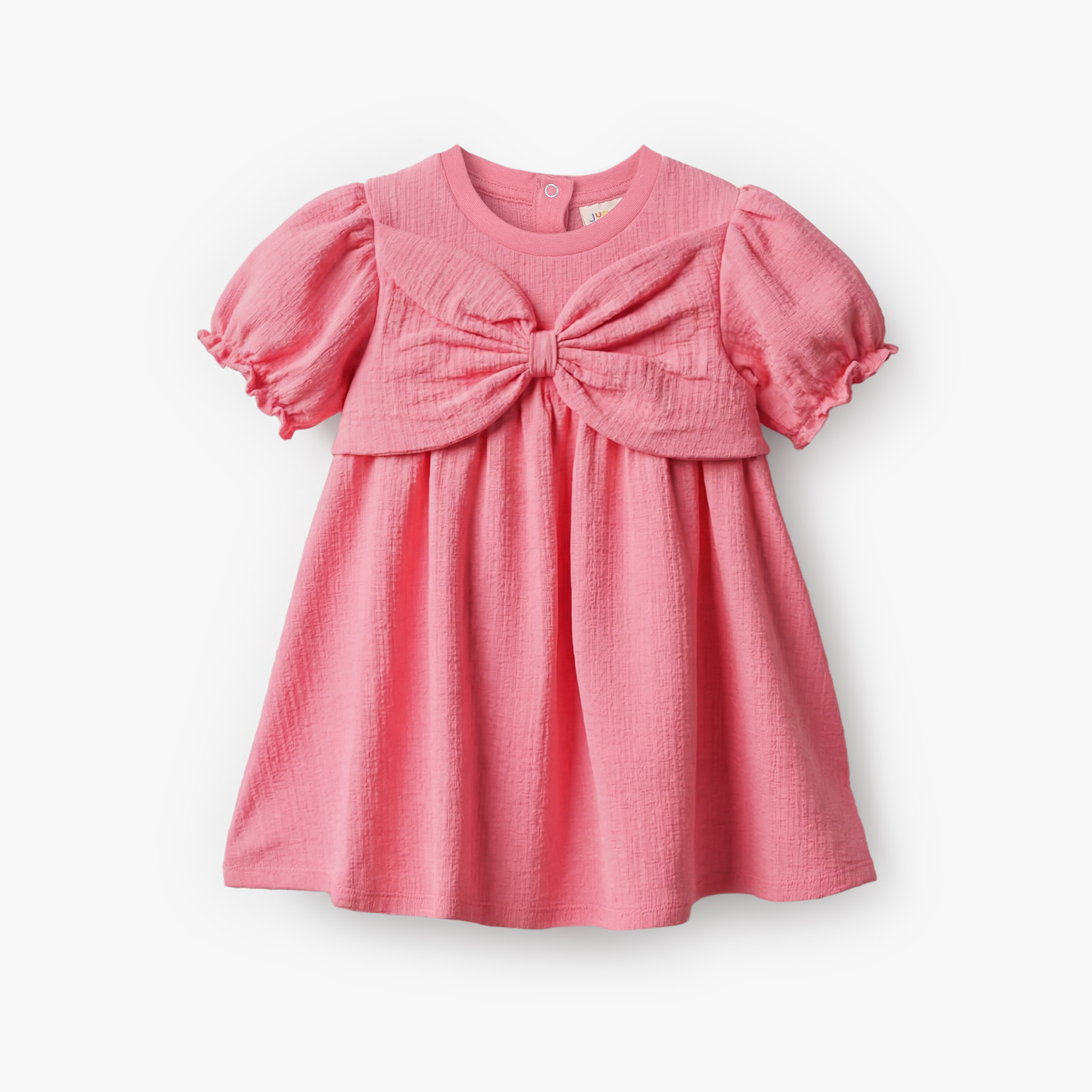 Juniors Round Neck Short Sleeve Dress with Bow Accent-baby-girls-clothing-dressesandjumpsuits-image-2