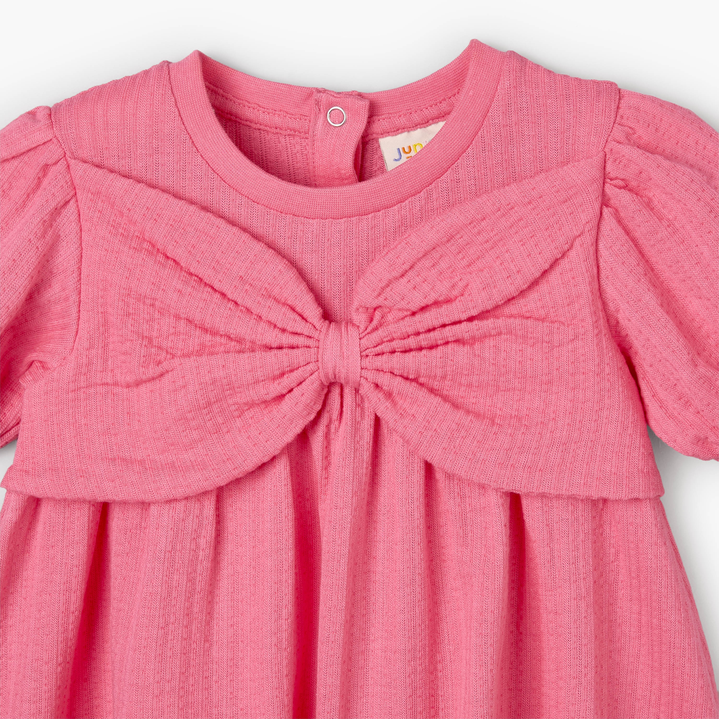 Juniors Round Neck Short Sleeve Dress with Bow Accent-baby-girls-clothing-dressesandjumpsuits-image-4