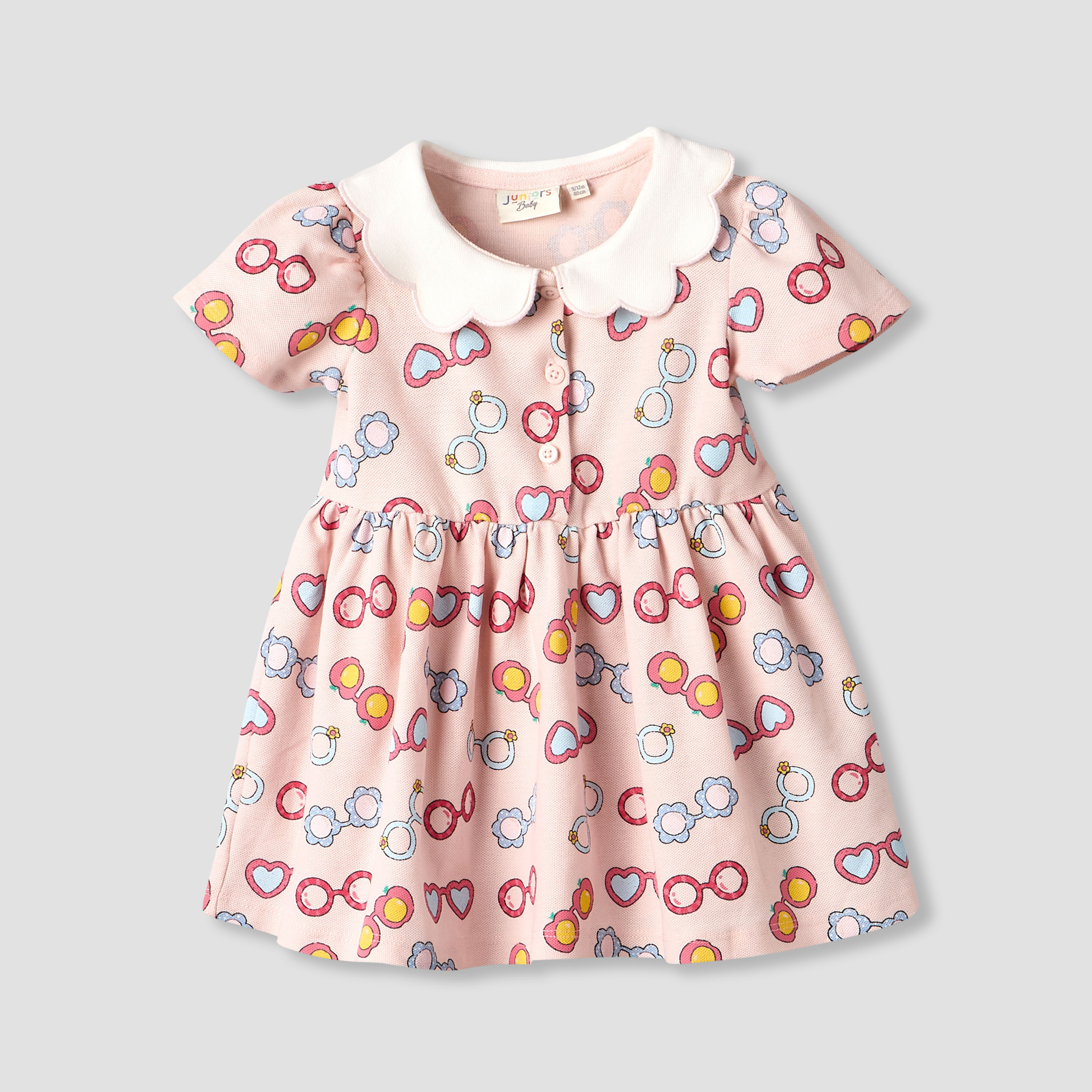Juniors Peter Pan Collar Short Sleeves A-line Dress with Heart Print-baby-girls-clothing-dressesandjumpsuits-image-3