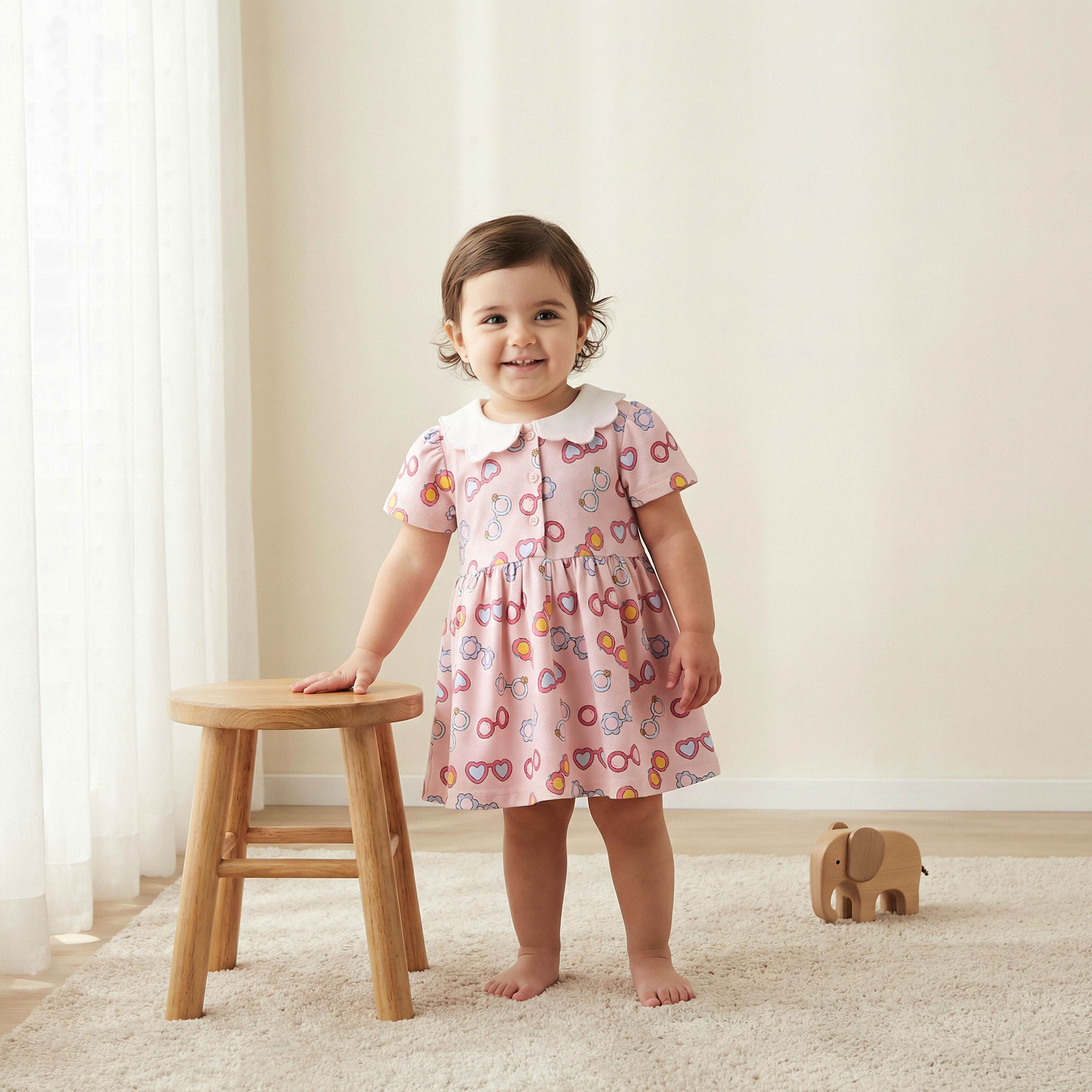 Juniors Peter Pan Collar Short Sleeves A-line Dress with Heart Print-baby-girls-clothing-dressesandjumpsuits-image-2