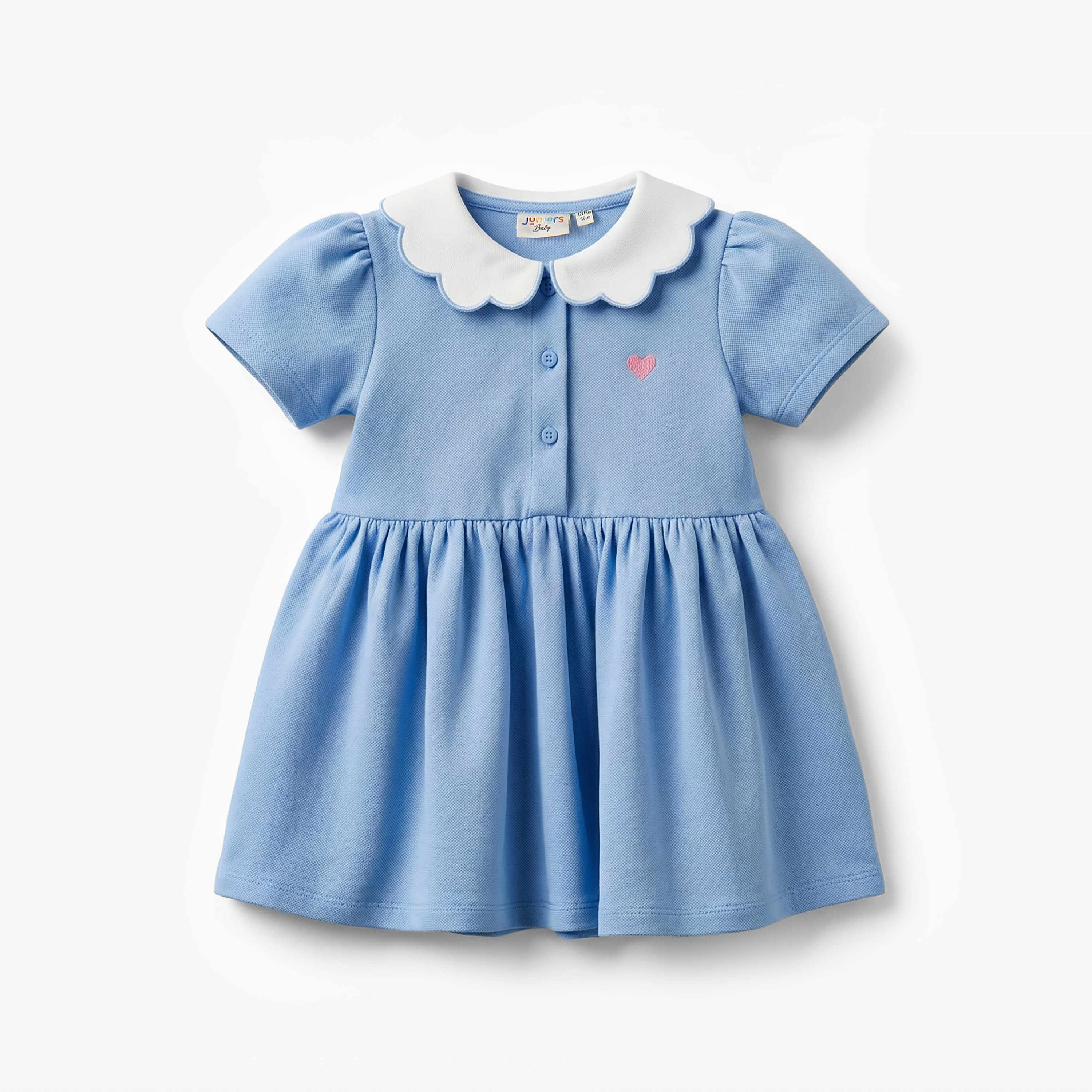 Juniors Scallop Collar Short Sleeves A-line Dress with Heart Embroidery-baby-girls-clothing-dressesandjumpsuits-image-2