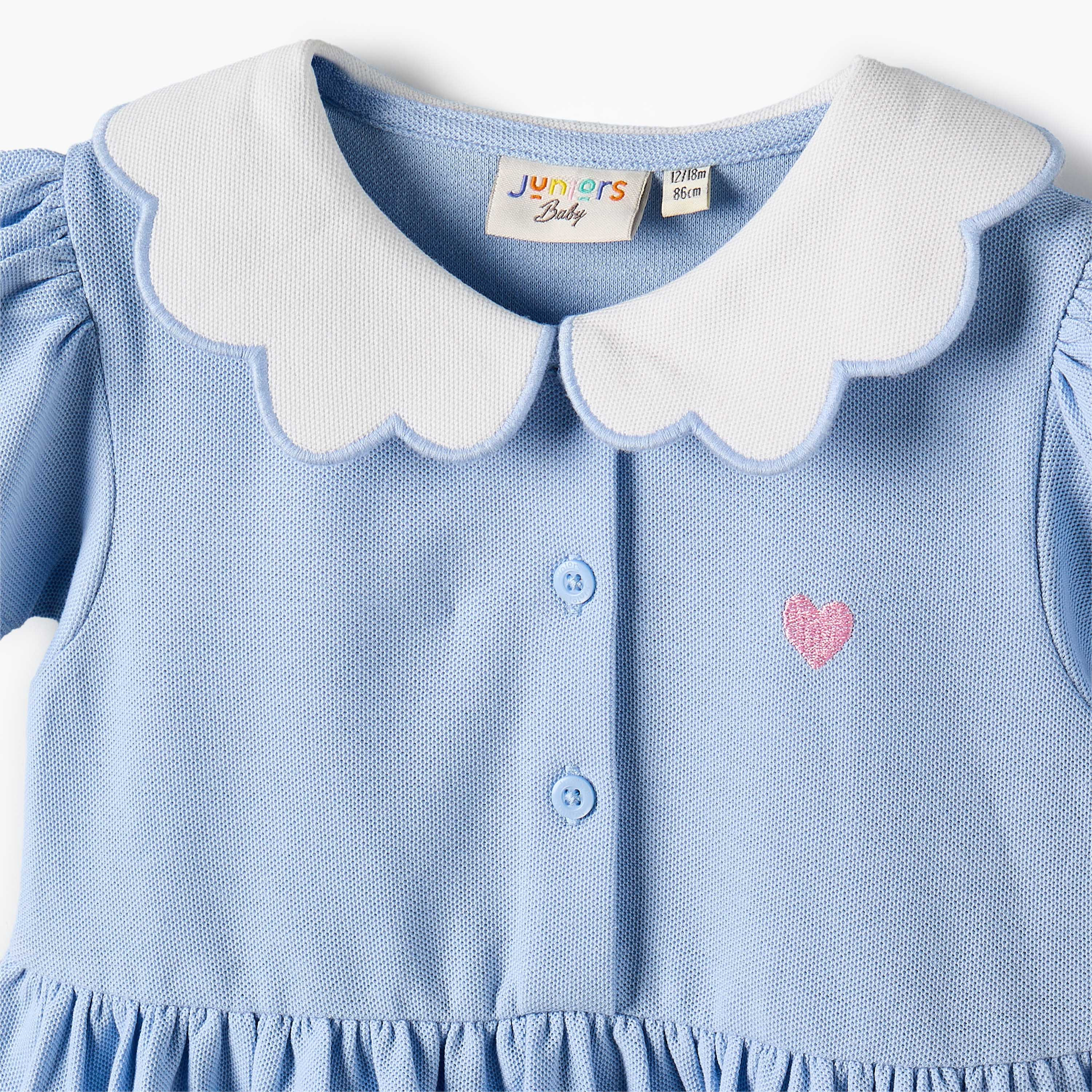 Juniors Scallop Collar Short Sleeves A-line Dress with Heart Embroidery-baby-girls-clothing-dressesandjumpsuits-image-4