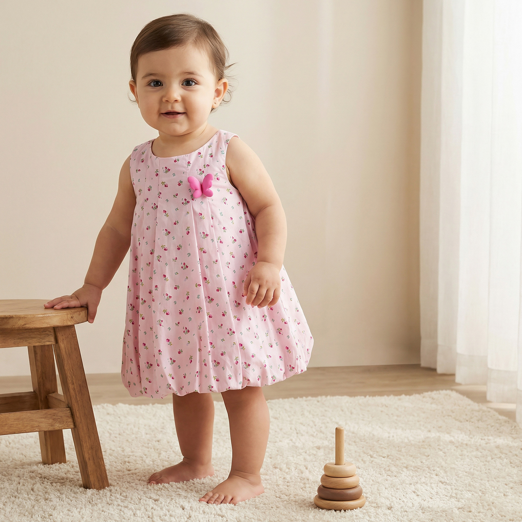 فستان إيه لاين بياقة مستديرة وطبعات زهرية من جونيورز-baby-girls-clothing-dressesandjumpsuits-image-1