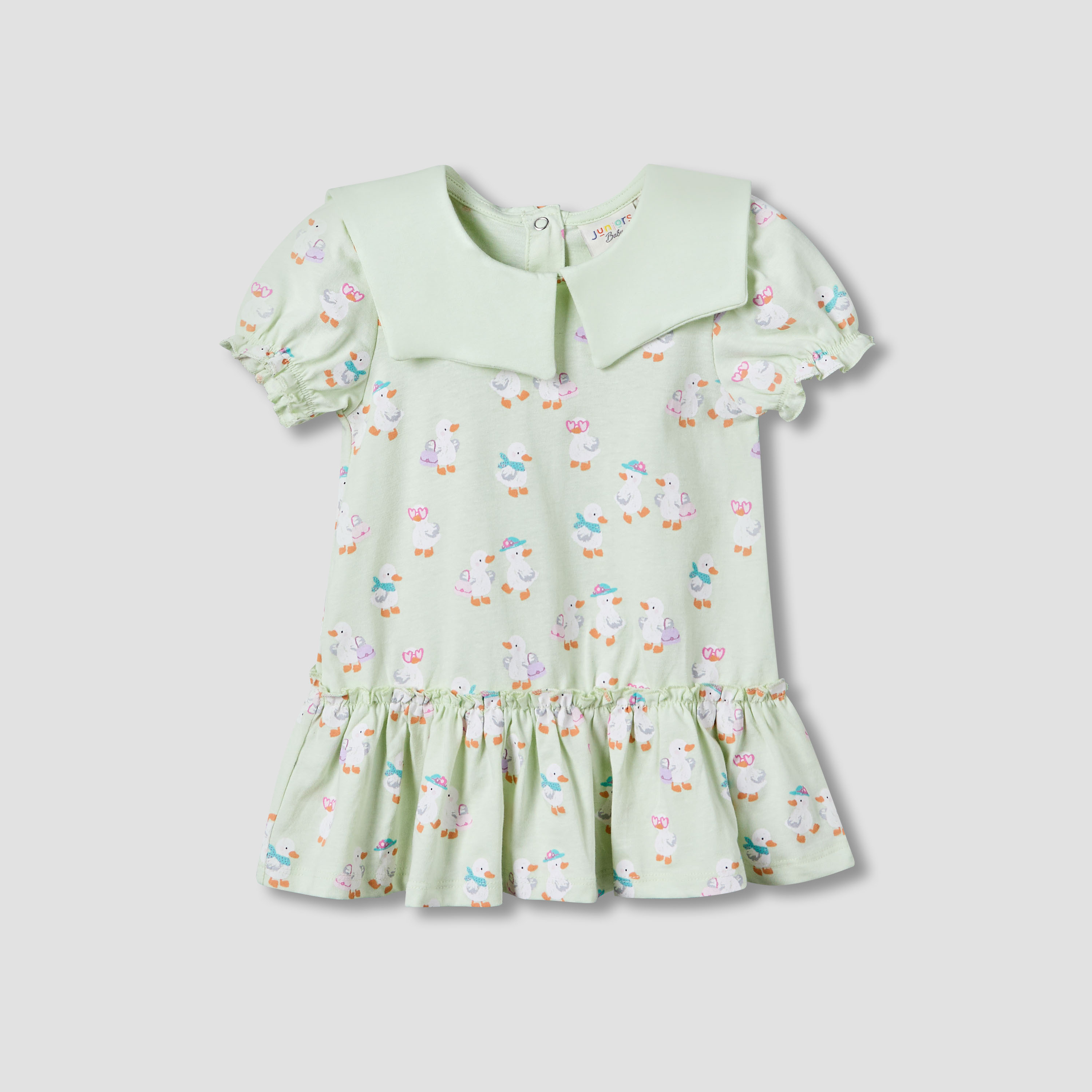 Pack of 2 Juniors Round Neck Short Sleeves Knee Length Dress with Duck Print-baby-girls-clothing-dressesandjumpsuits-image-3