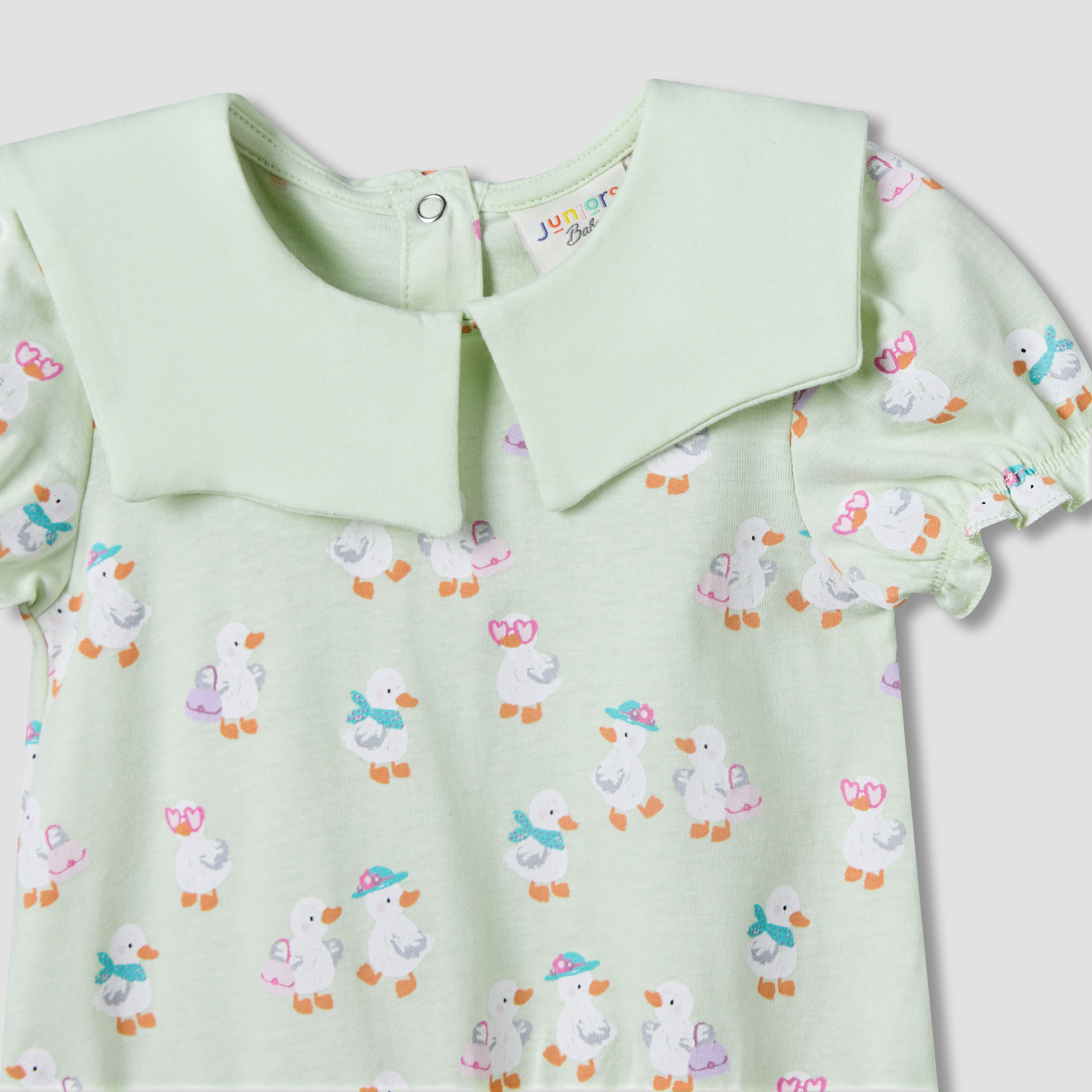 Pack of 2 Juniors Round Neck Short Sleeves Knee Length Dress with Duck Print-baby-girls-clothing-dressesandjumpsuits-image-5