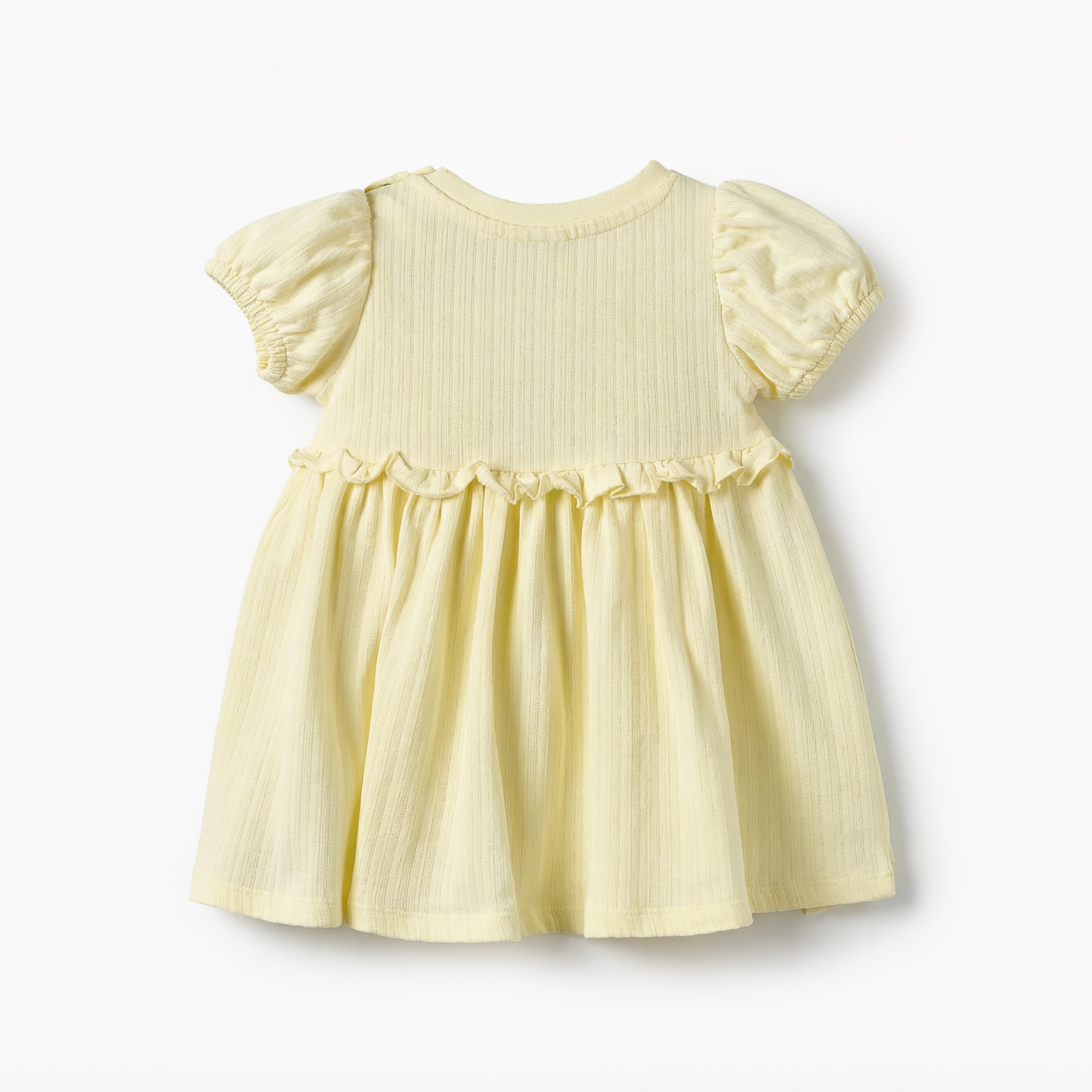 فستان إيه لاين بياقة مستديرة وأكمام قصيرة وتفاصيل كشكش من جونيورز-baby-girls-clothing-dressesandjumpsuits-image-3