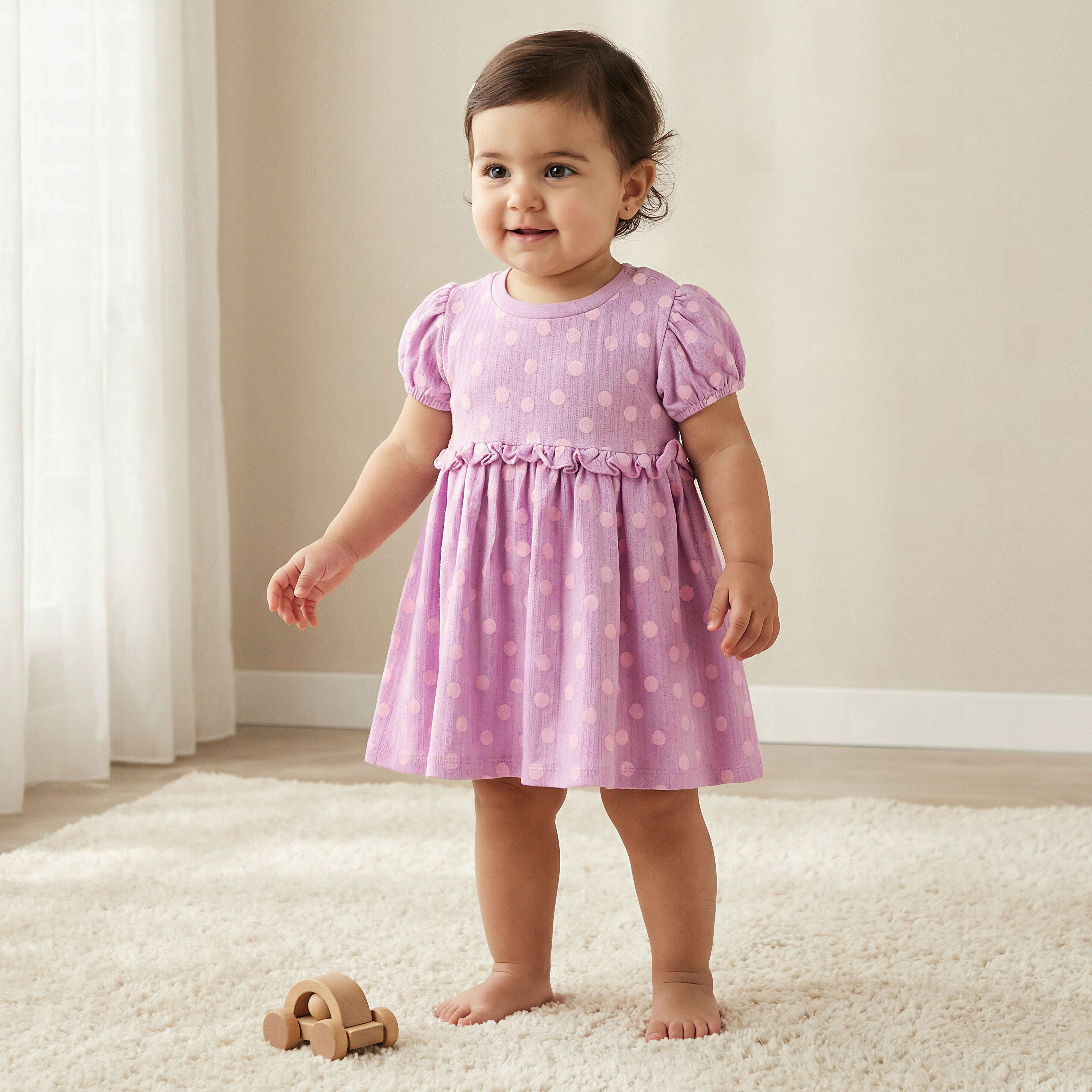 فستان إيه لاين بياقة مستديرة وأكمام قصيرة وطبعات من جونيورز-baby-girls-clothing-dressesandjumpsuits-image-1