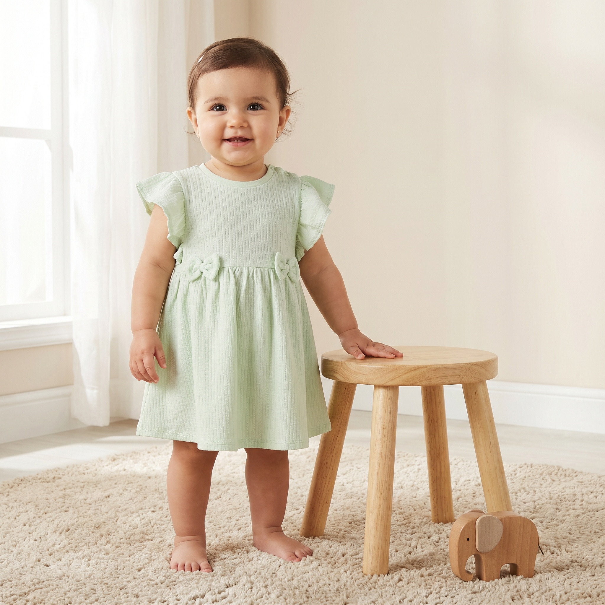 Juniors Round Neck Short Sleeves A-line Dress with Bow Accents-baby-girls-clothing-dressesandjumpsuits-image-1
