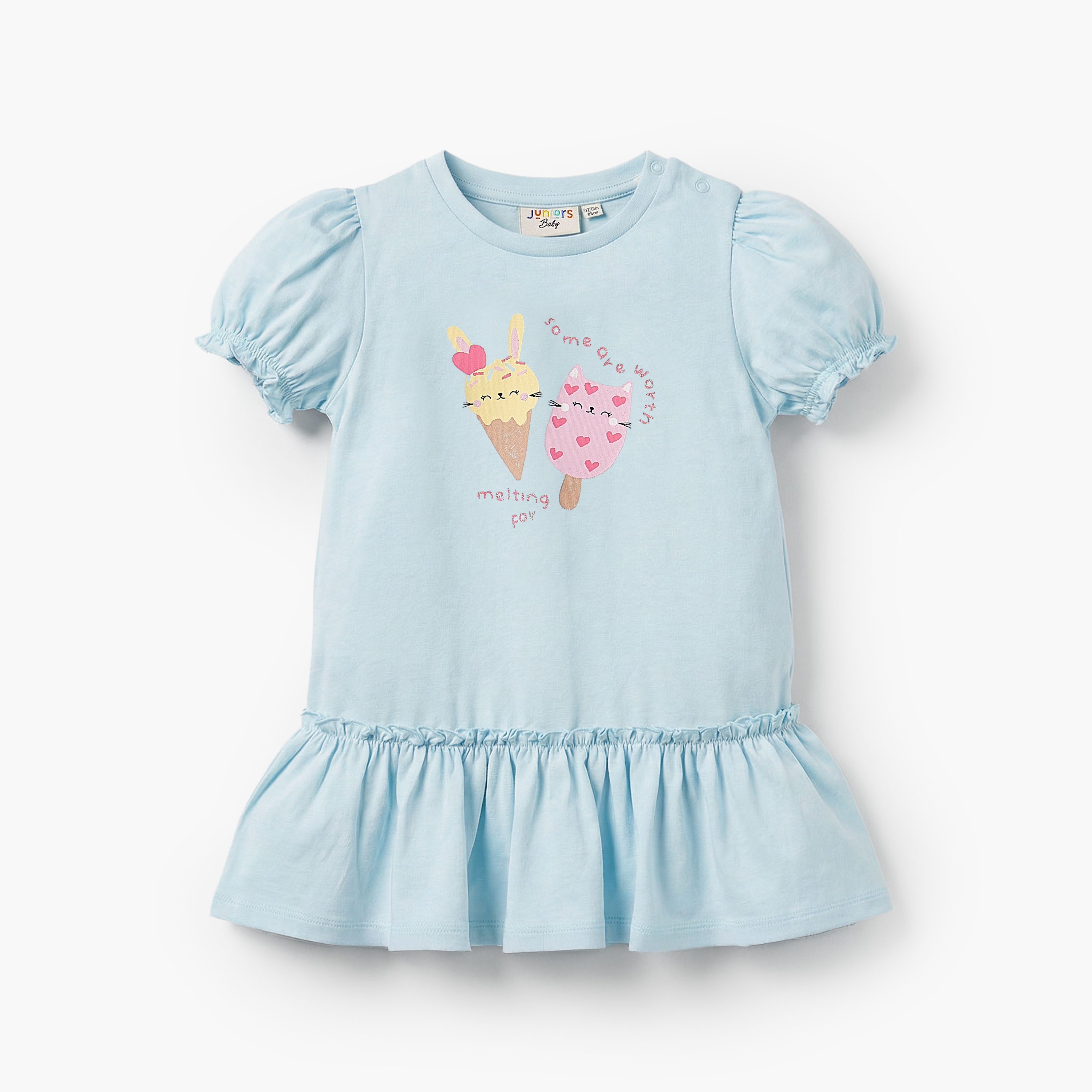 Pack of 2 Juniors Short Sleeves Drop Waist Dress with Ice Cream Print-baby-girls-clothing-dressesandjumpsuits-image-4