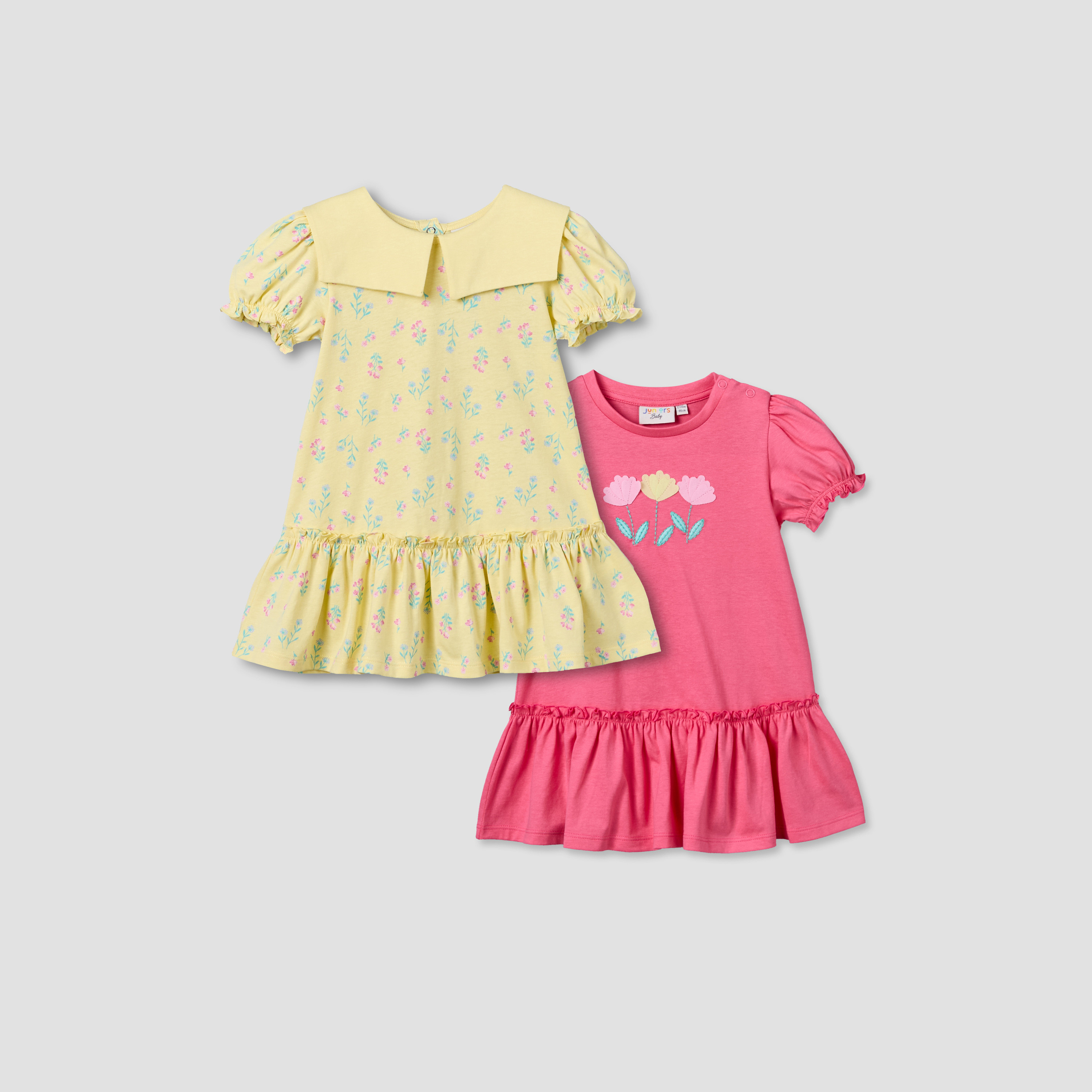 Pack of 2 Juniors Round Neck Short Sleeve Dress with Floral Print-baby-girls-clothing-dressesandjumpsuits-image-1