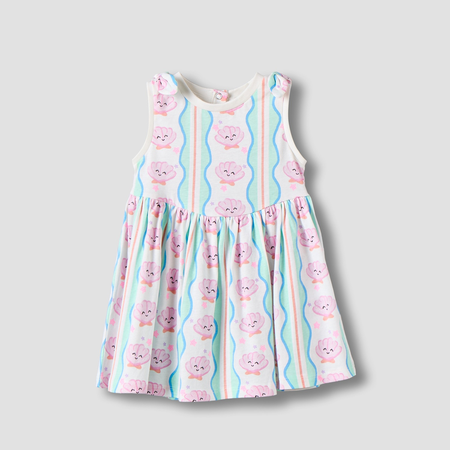 Pack of 2 Juniors Round Neck Sleeveless Knee Length A-line Dress with Shell Print-baby-girls-clothing-dressesandjumpsuits-image-3
