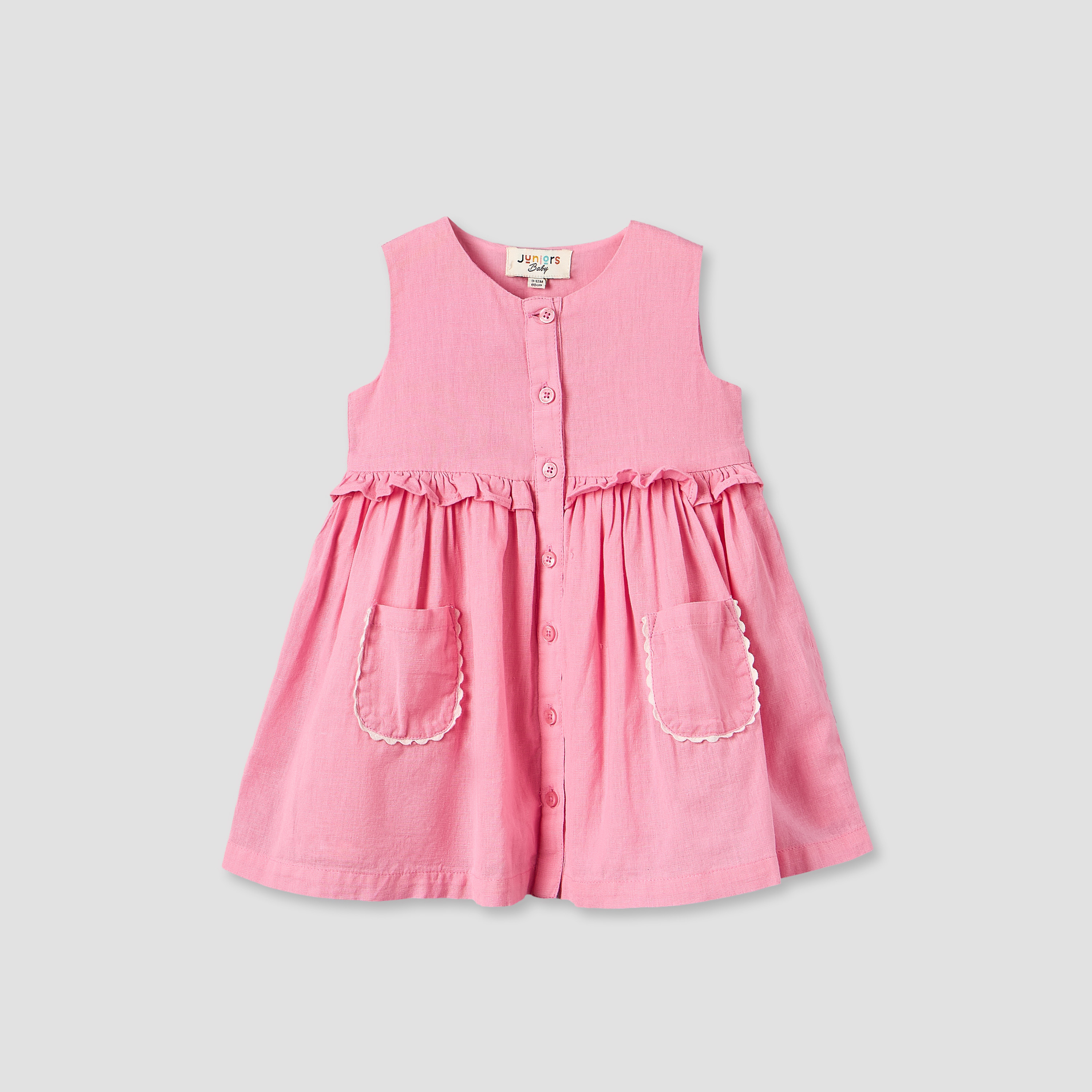 Juniors Round Neck Sleeveless Knee Length A-line Dress with Front Pockets-baby-girls-clothing-dressesandjumpsuits-image-1