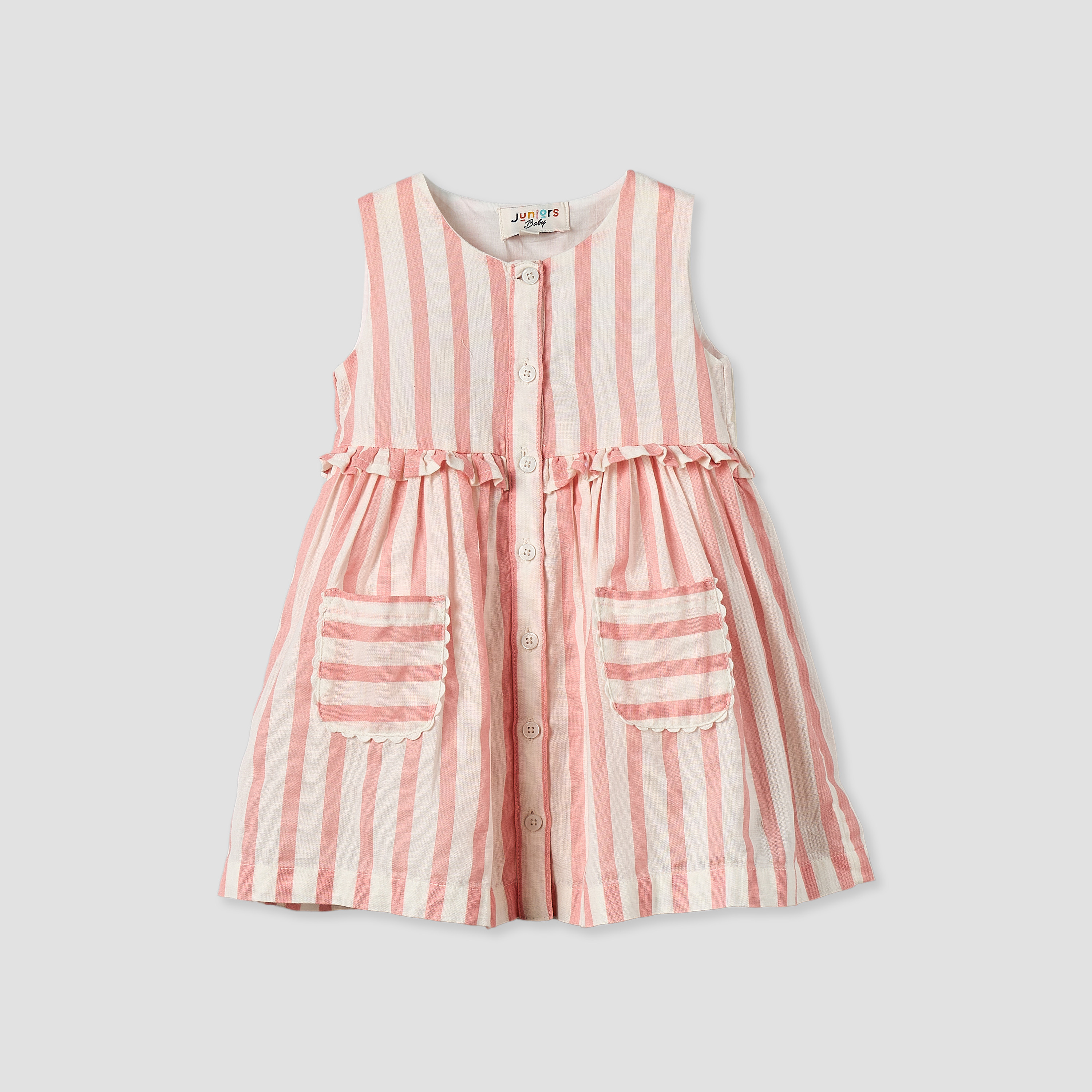Juniors Round Neck Sleeveless Knee Length A-line Dress with Stripes-baby-girls-clothing-dressesandjumpsuits-image-1