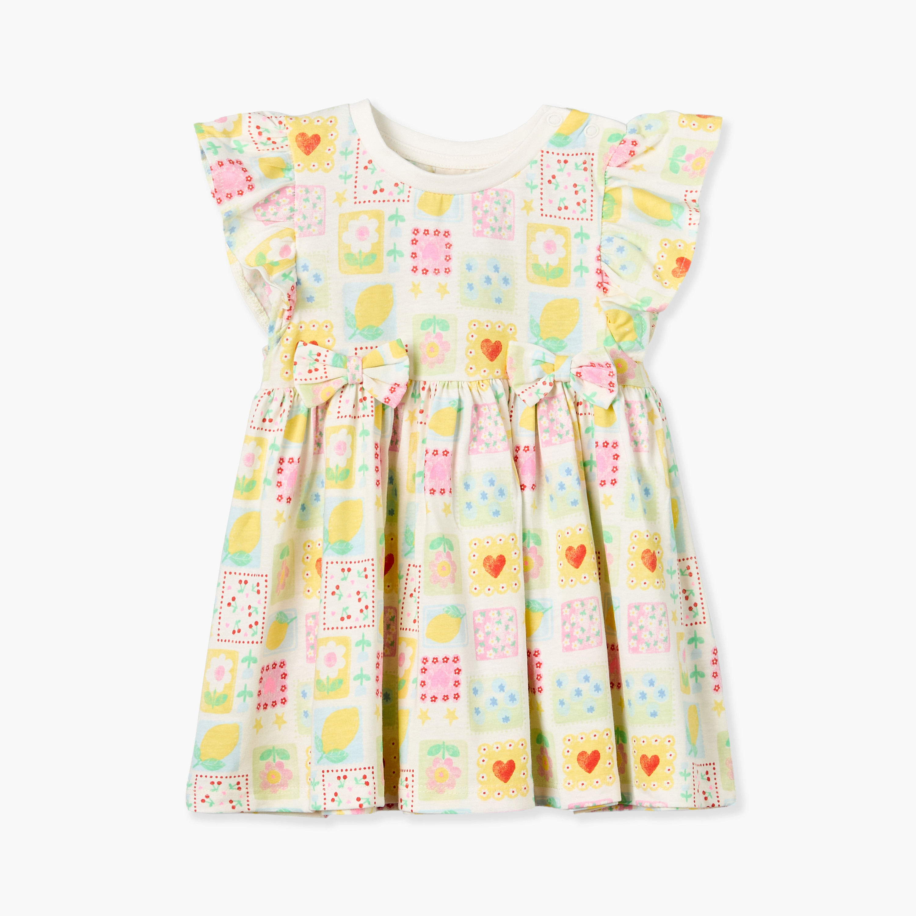 فستان إيه لاين بطول الركبة وياقة مستديرة وأكمام قصيرة وطبعات من جونيورز-baby-girls-clothing-dressesandjumpsuits-image-1