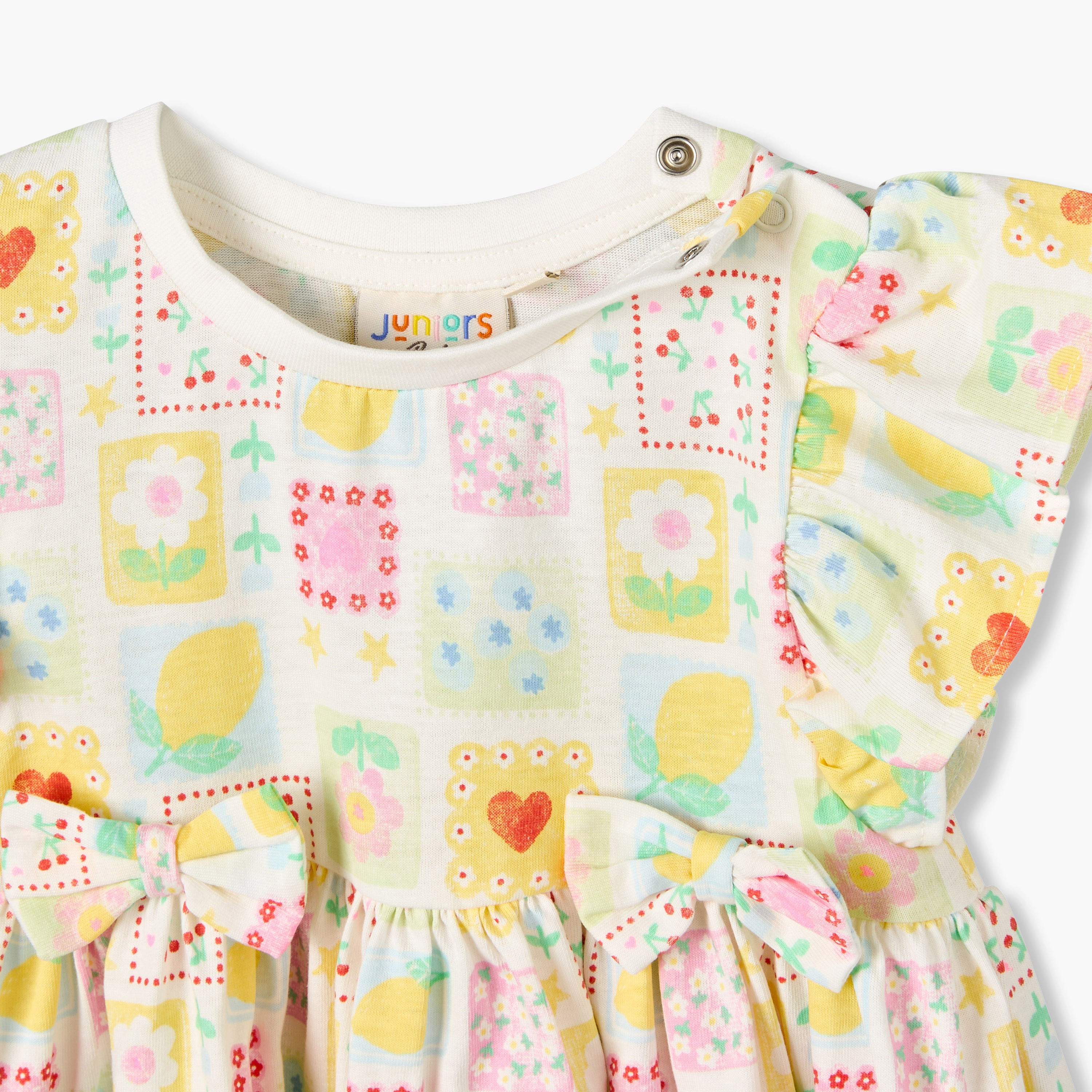 Juniors Round Neck Short Sleeves Knee Length A-line Dress with Tile Print-baby-girls-clothing-dressesandjumpsuits-image-5