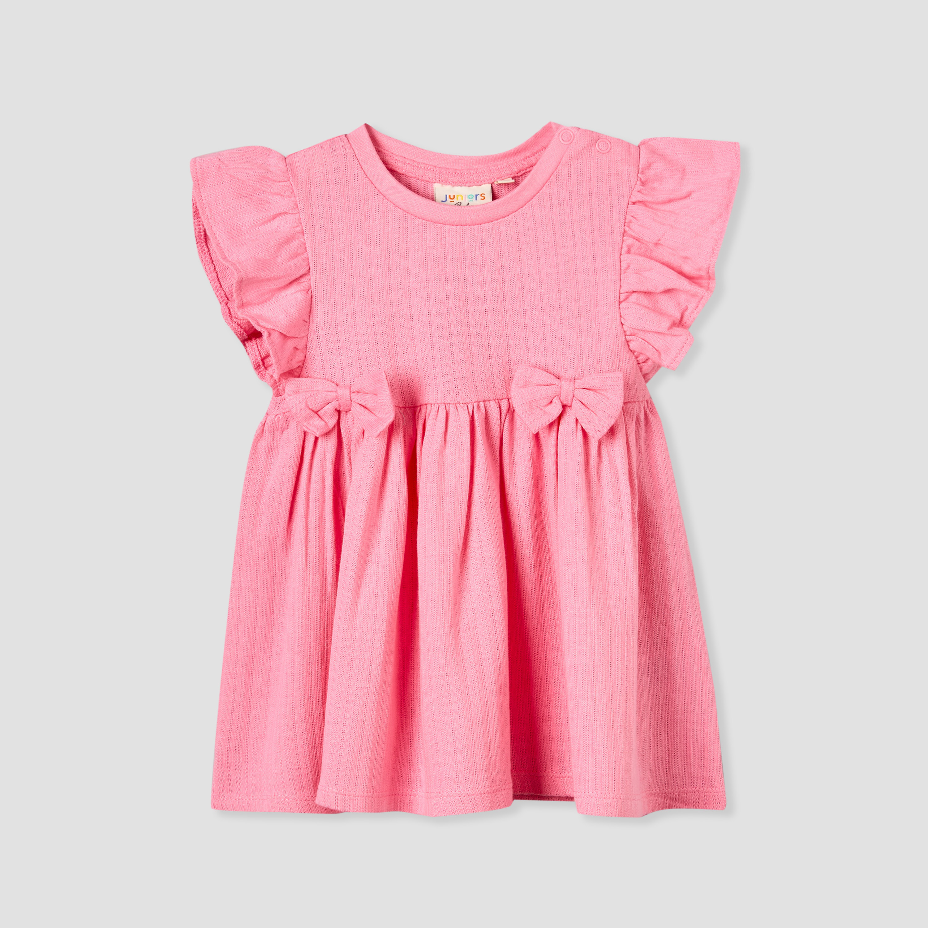 Juniors Round Neck Short Sleeves Knee Length A-line Dress with Textured Design-baby-girls-clothing-dressesandjumpsuits-image-1