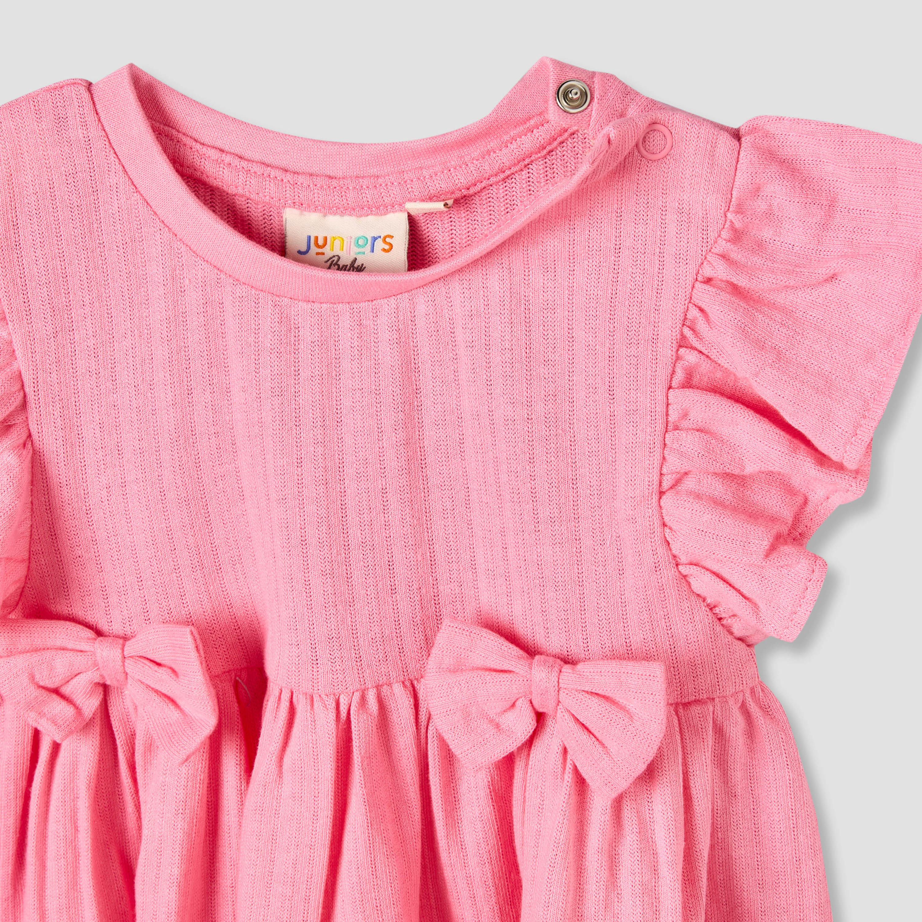 Juniors Round Neck Short Sleeves Knee Length A-line Dress with Textured Design-baby-girls-clothing-dressesandjumpsuits-image-3