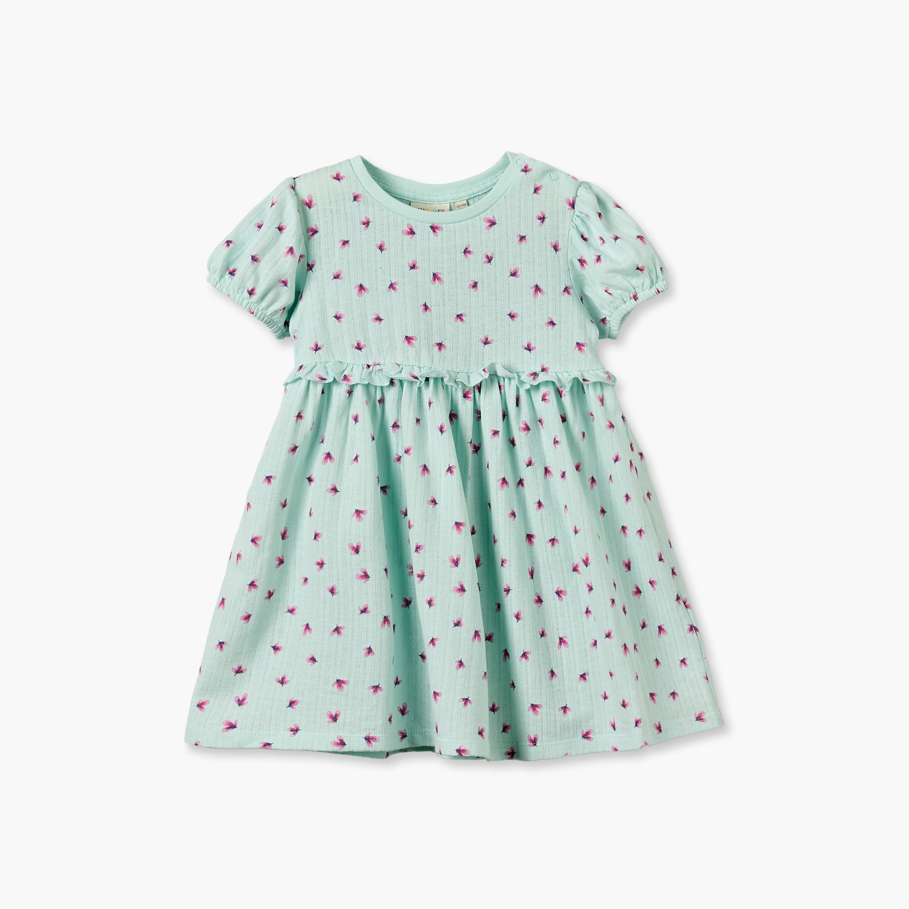 Juniors Round Neck Short Sleeves Knee Length Dress with Floral Print-baby-girls-clothing-dressesandjumpsuits-image-1