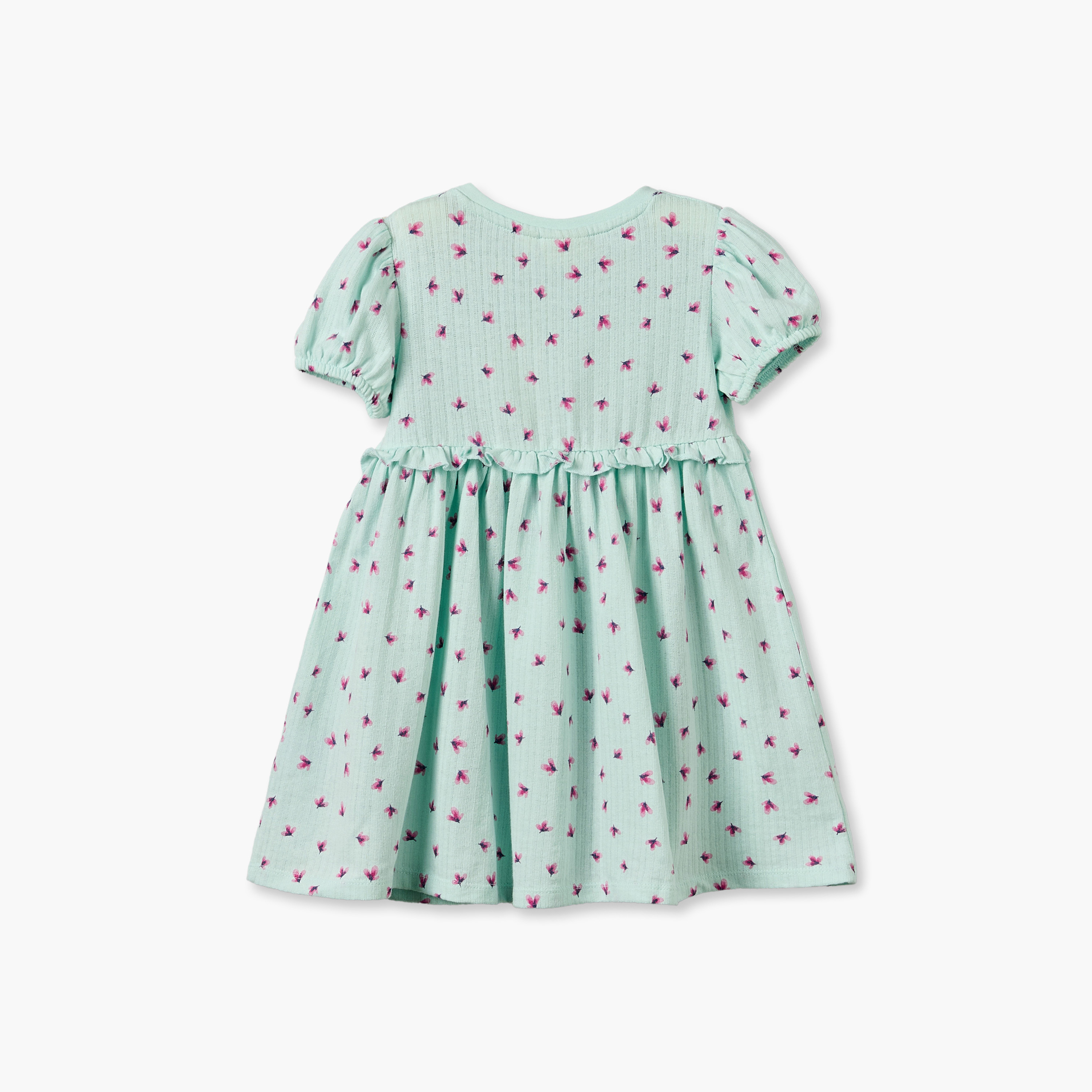 Juniors Round Neck Short Sleeves Knee Length Dress with Floral Print-baby-girls-clothing-dressesandjumpsuits-image-2