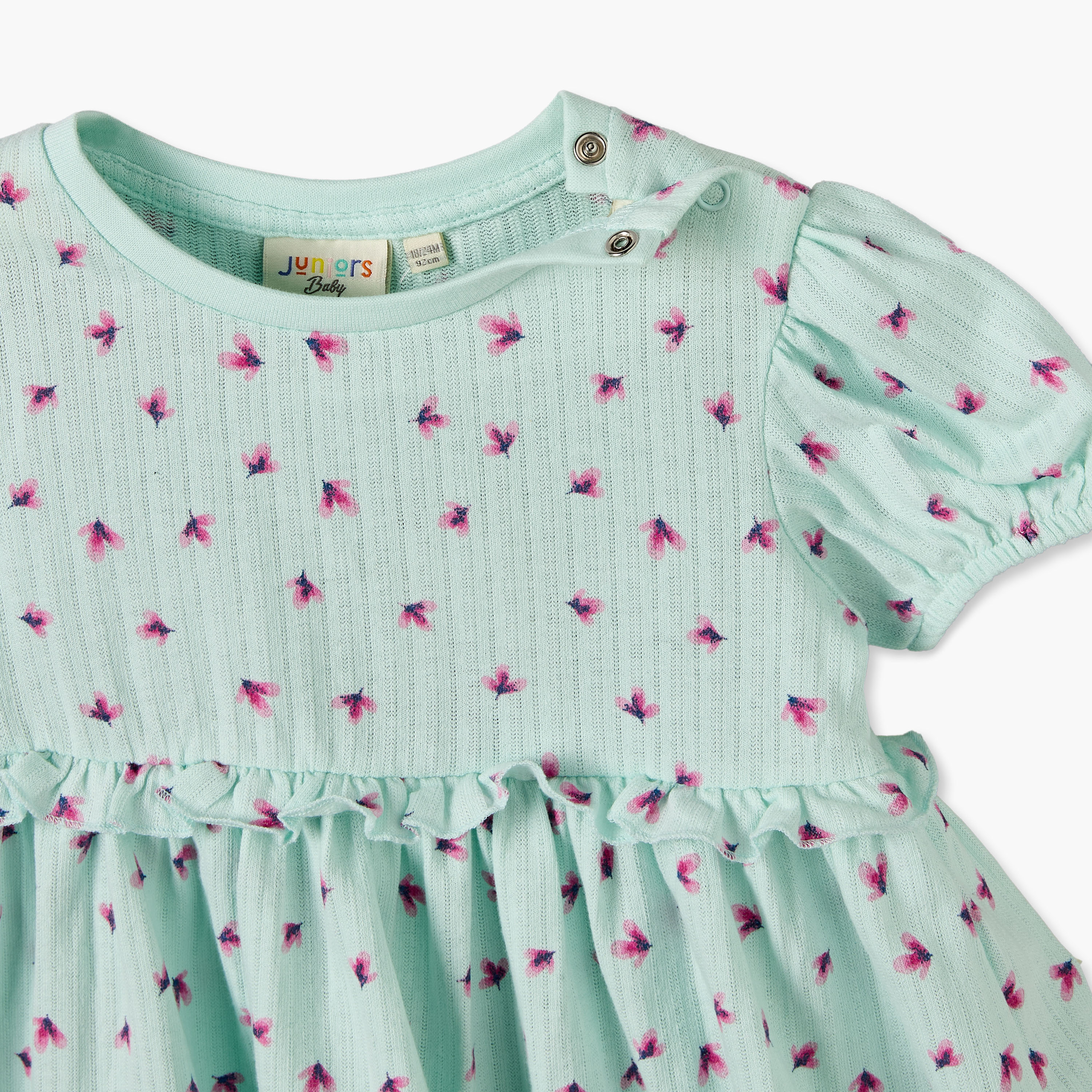 Juniors Round Neck Short Sleeves Knee Length Dress with Floral Print-baby-girls-clothing-dressesandjumpsuits-image-3