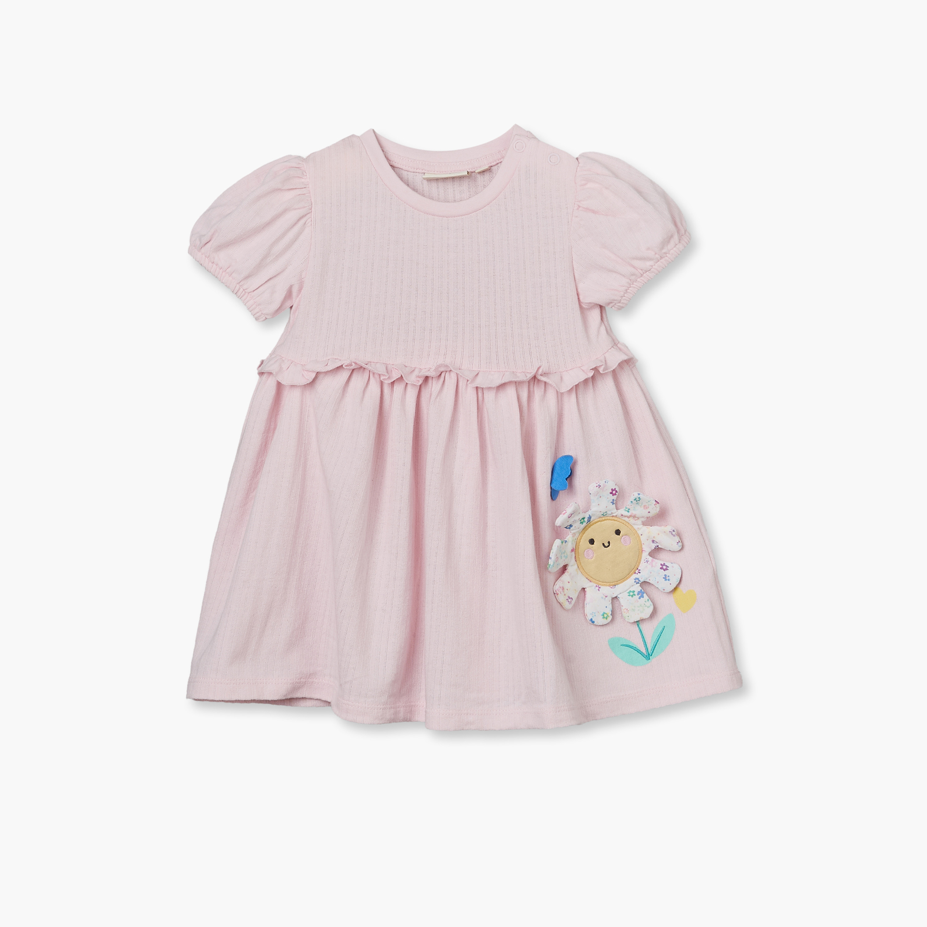 فستان ميدي بقصة إيه لاين وياقة مستديرة وأكمام قصيرة وزخارف زهور من جونيورز-baby-girls-clothing-dressesandjumpsuits-image-1