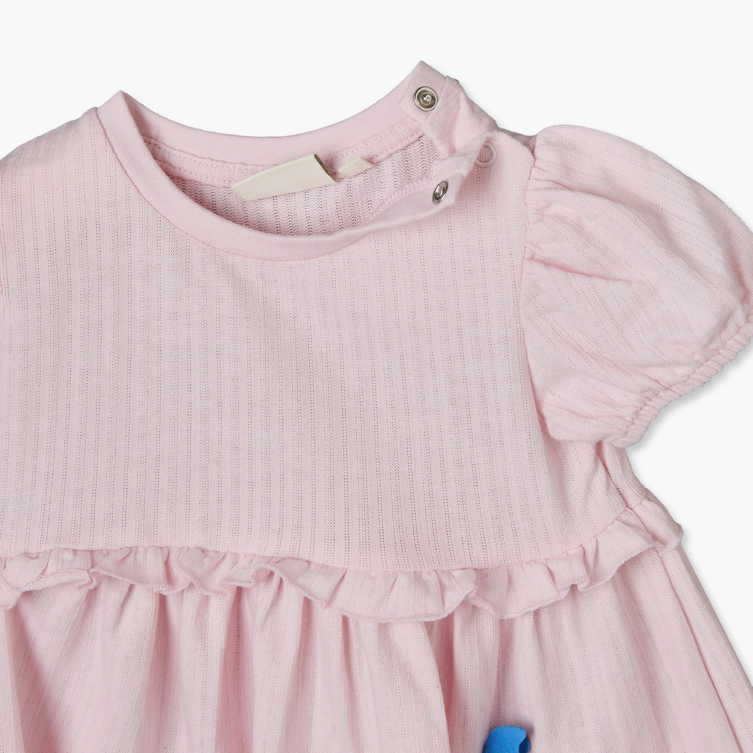 فستان ميدي بقصة إيه لاين وياقة مستديرة وأكمام قصيرة وزخارف زهور من جونيورز-baby-girls-clothing-dressesandjumpsuits-image-4