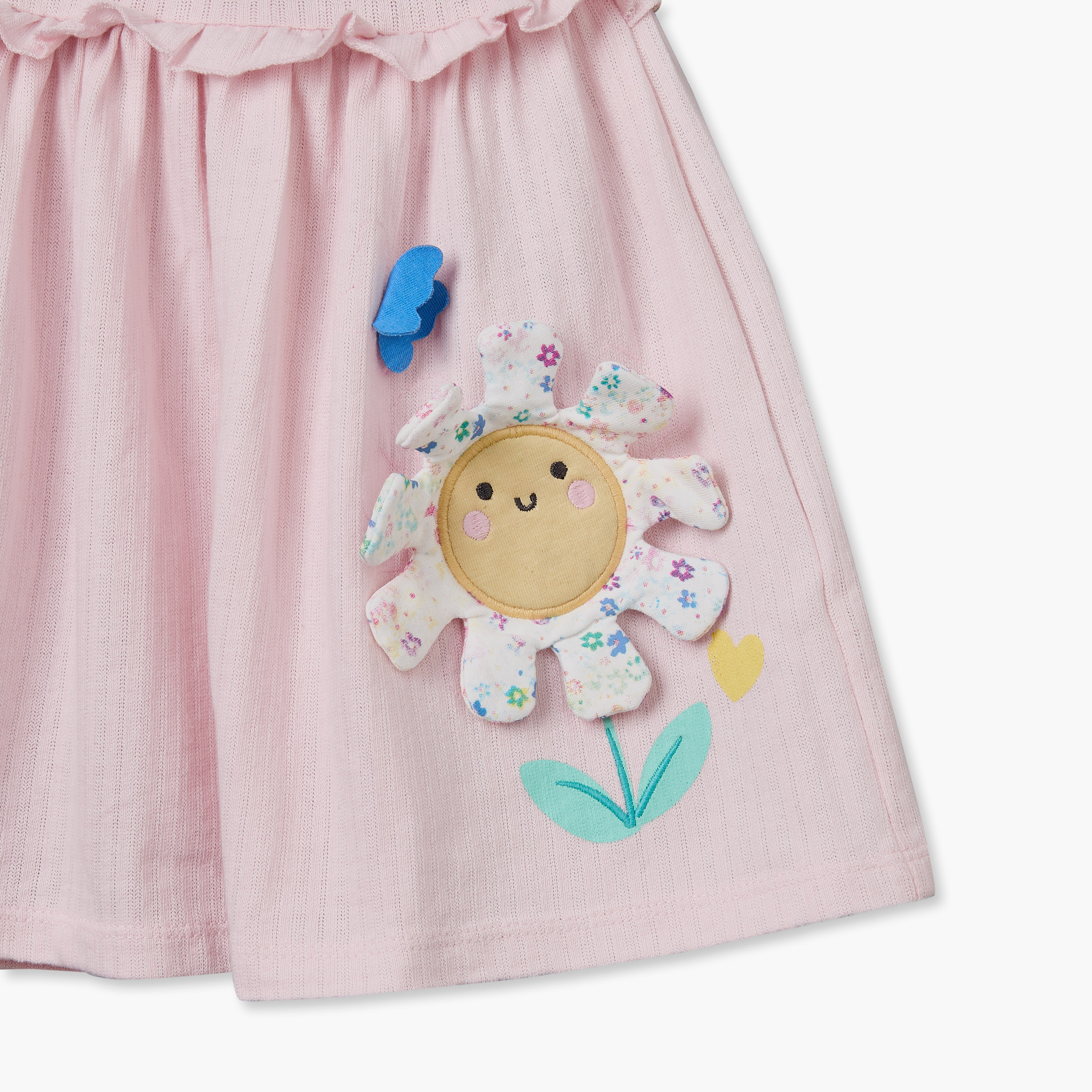 فستان ميدي بقصة إيه لاين وياقة مستديرة وأكمام قصيرة وزخارف زهور من جونيورز-baby-girls-clothing-dressesandjumpsuits-image-5