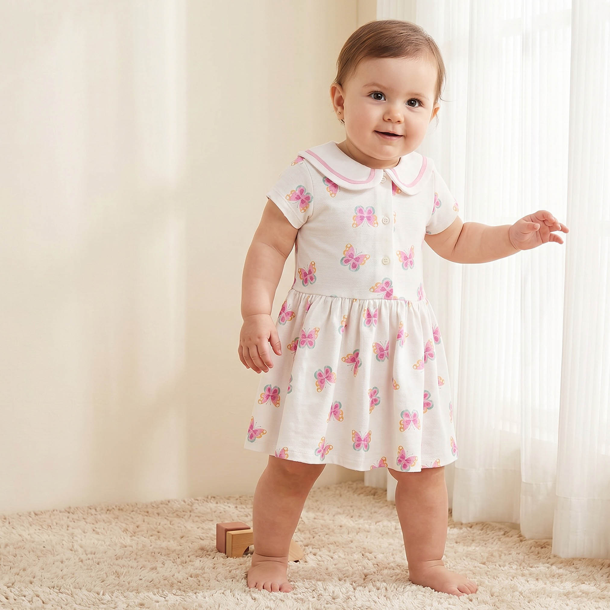 فستان إيه لاين بطول الركبة وبأكمام قصيرة وياقة بحّار وطبعات من جونيورز-baby-girls-clothing-dressesandjumpsuits-image-1