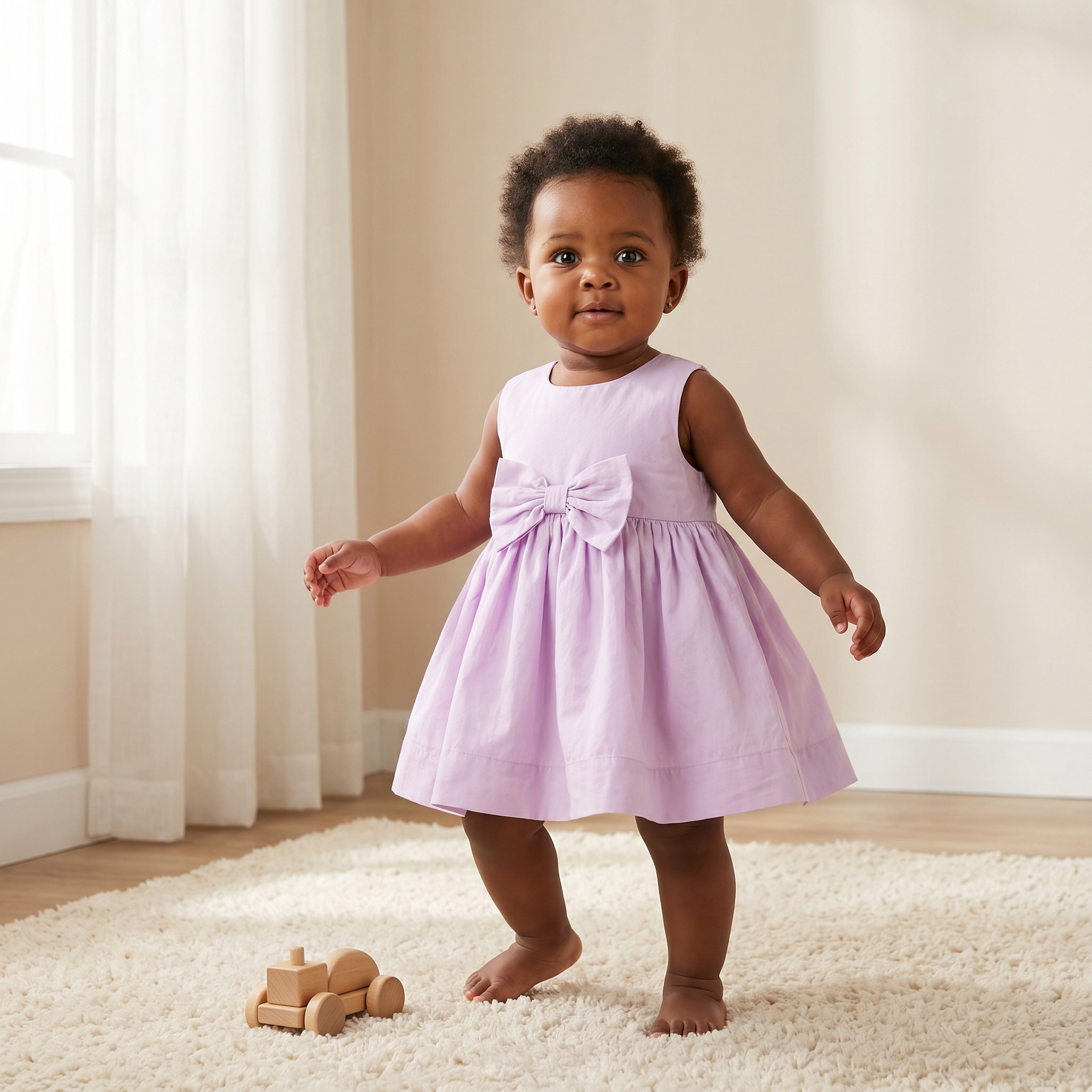 Juniors Round Neck Sleeveless Knee-Length Dress with Bow Accent-baby-girls-clothing-dressesandjumpsuits-image-1