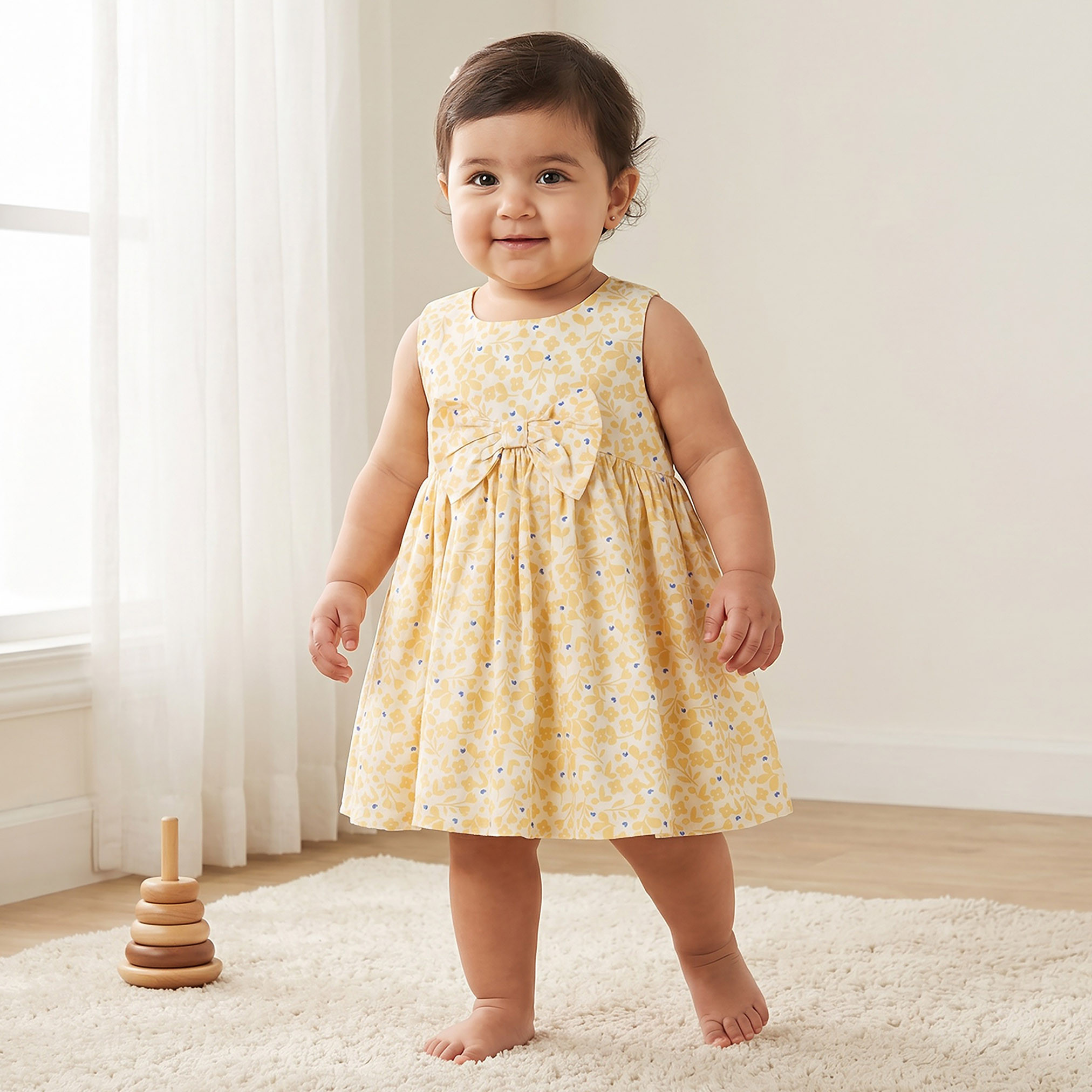 Juniors Round Neck Sleeveless Knee-Length Dress with Floral Print-baby-girls-clothing-dressesandjumpsuits-image-1