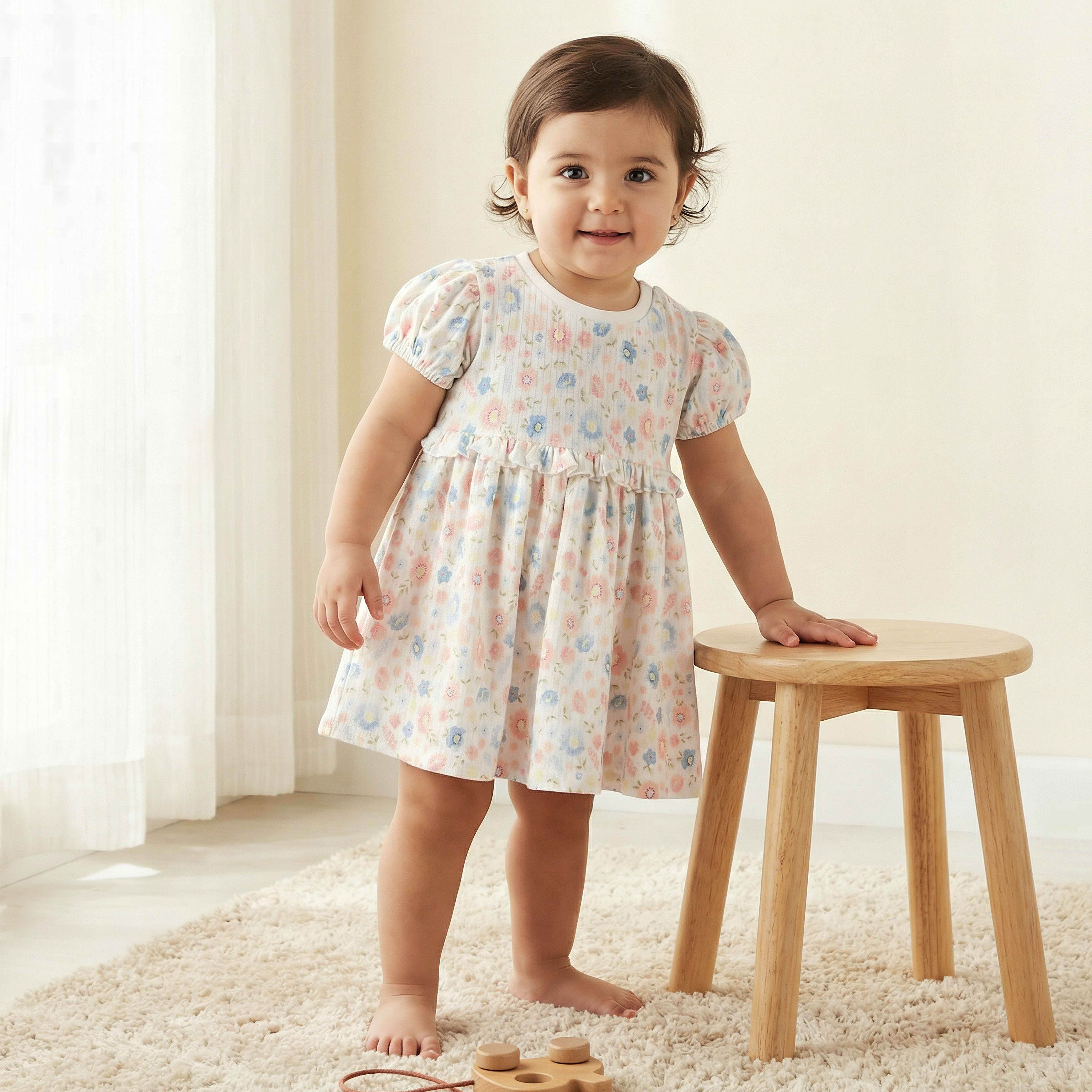 Juniors Round Neck Short Sleeves A-line Dress with Floral Print-baby-girls-clothing-dressesandjumpsuits-image-1