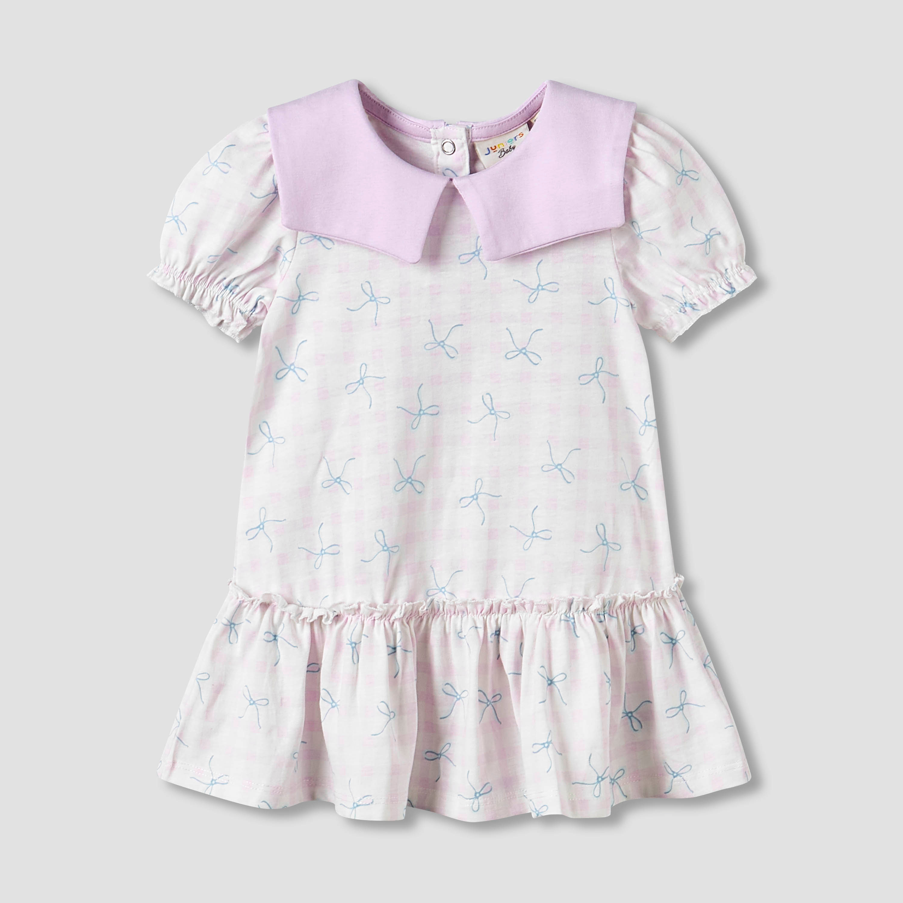 Pack of 2 Round Neck Short Sleeve Knee-Length Dress with Bow Print-baby-girls-clothing-dressesandjumpsuits-image-2