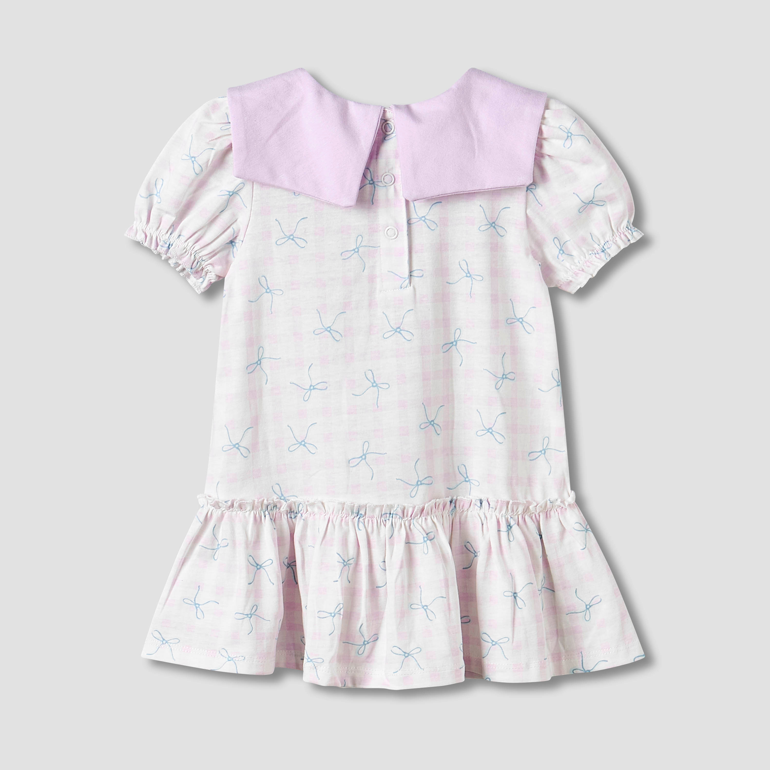 Pack of 2 Round Neck Short Sleeve Knee-Length Dress with Bow Print-baby-girls-clothing-dressesandjumpsuits-image-3