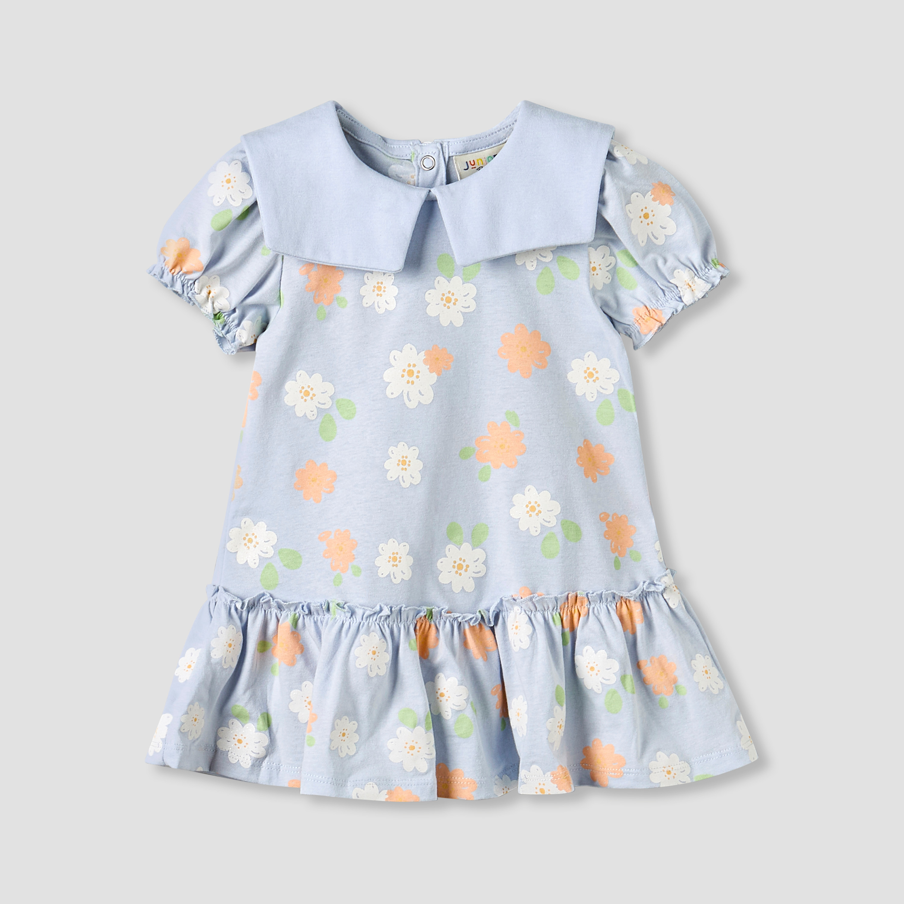 Pack of 2 Round Neck Short Sleeve Knee-Length Dress with Floral Print-baby-girls-clothing-dressesandjumpsuits-image-6