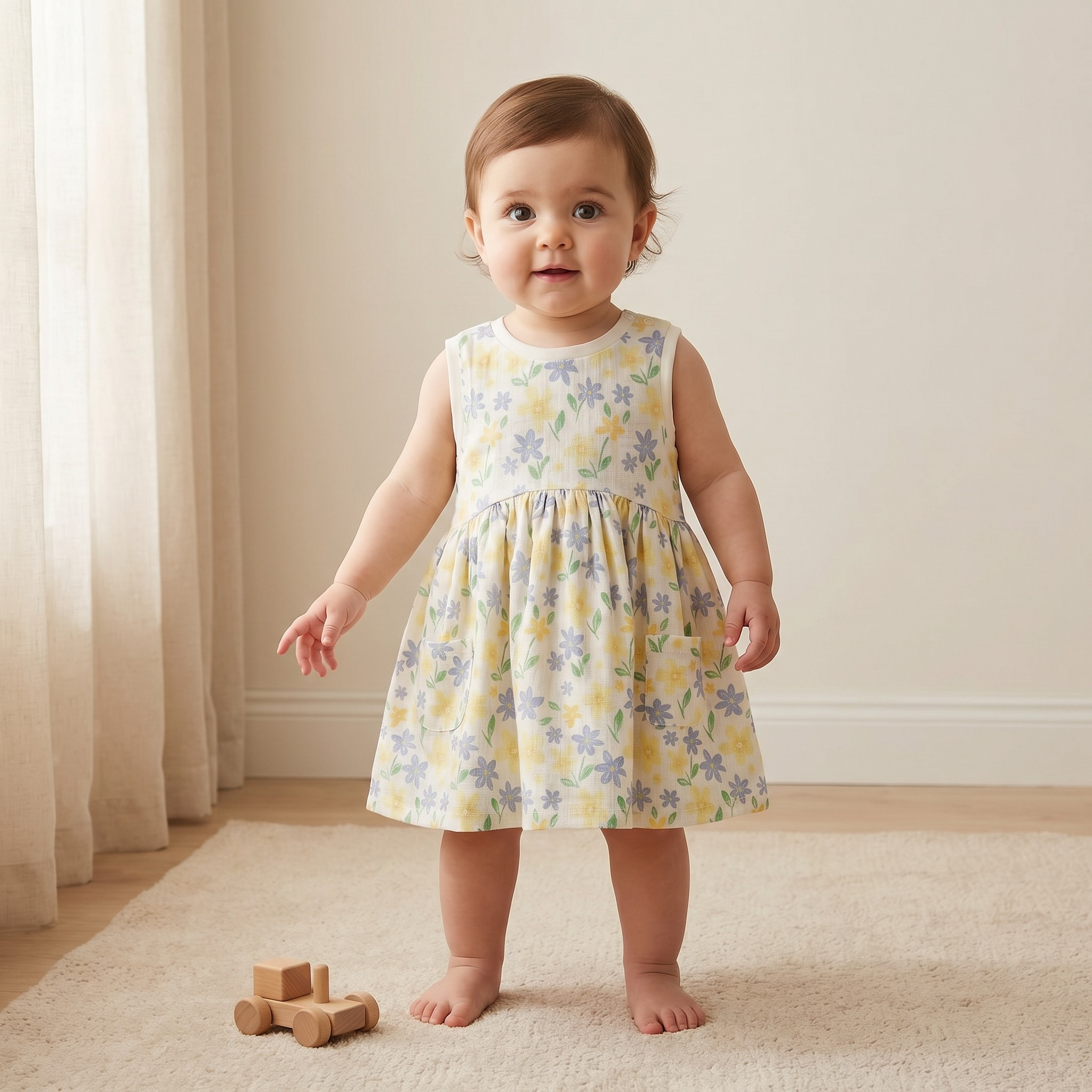 Juniors Round Neck Sleeveless Knee Length A-line Dress with Floral Print-baby-girls-clothing-dressesandjumpsuits-image-1