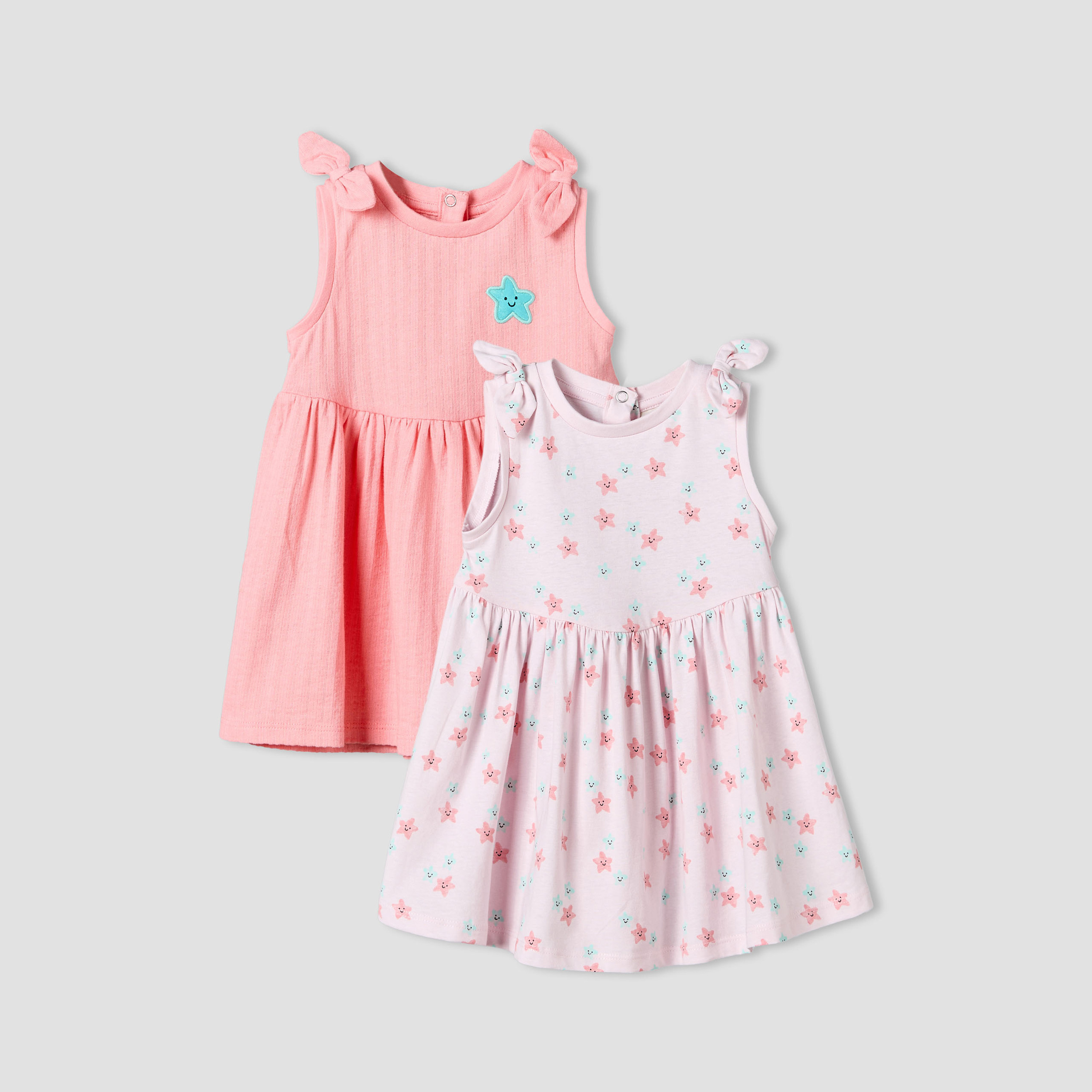 Pack of 2 Juniors Round Neck Sleeveless Knee Length Dress with Star Print-baby-girls-clothing-dressesandjumpsuits-image-1
