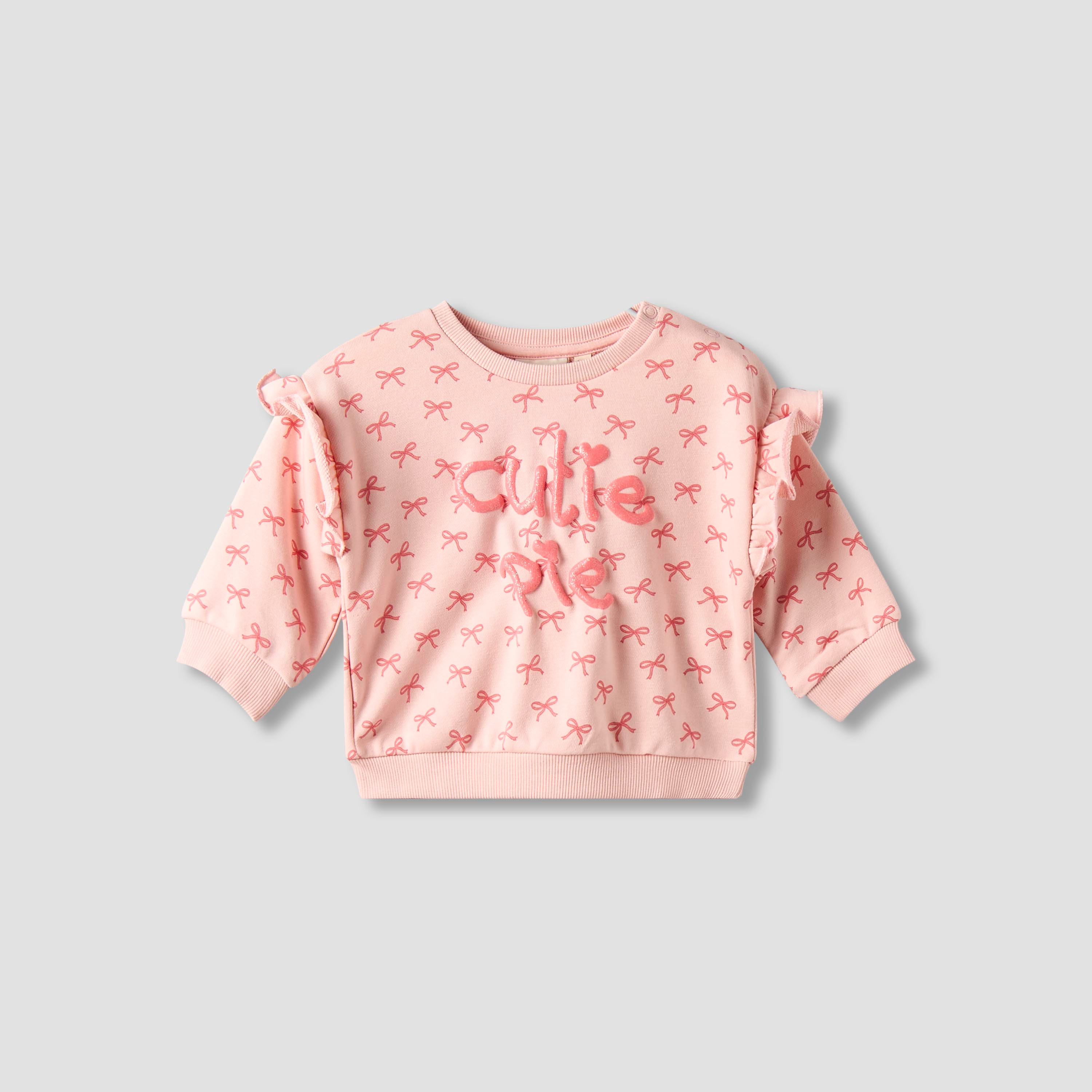 Juniors Bow Print Sweatshirt with Long Sleeves-baby-girls-clothing-winterwear-sweatshirts-image-1