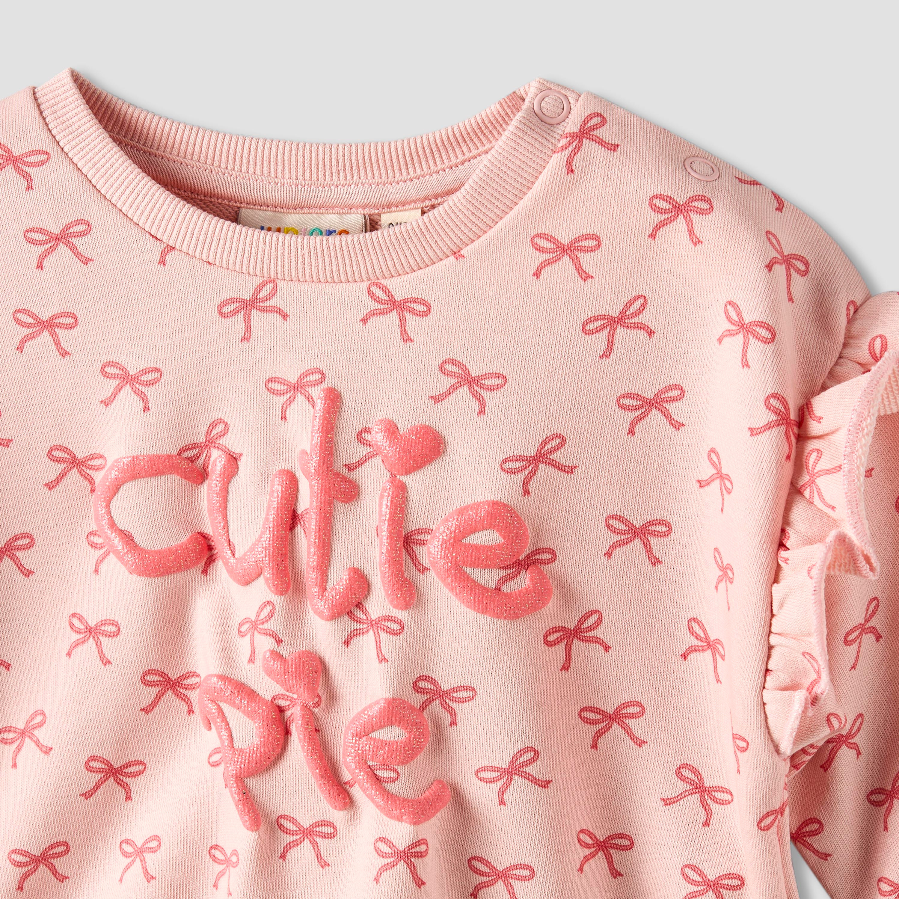 Juniors Bow Print Sweatshirt with Long Sleeves-baby-girls-clothing-winterwear-sweatshirts-image-3