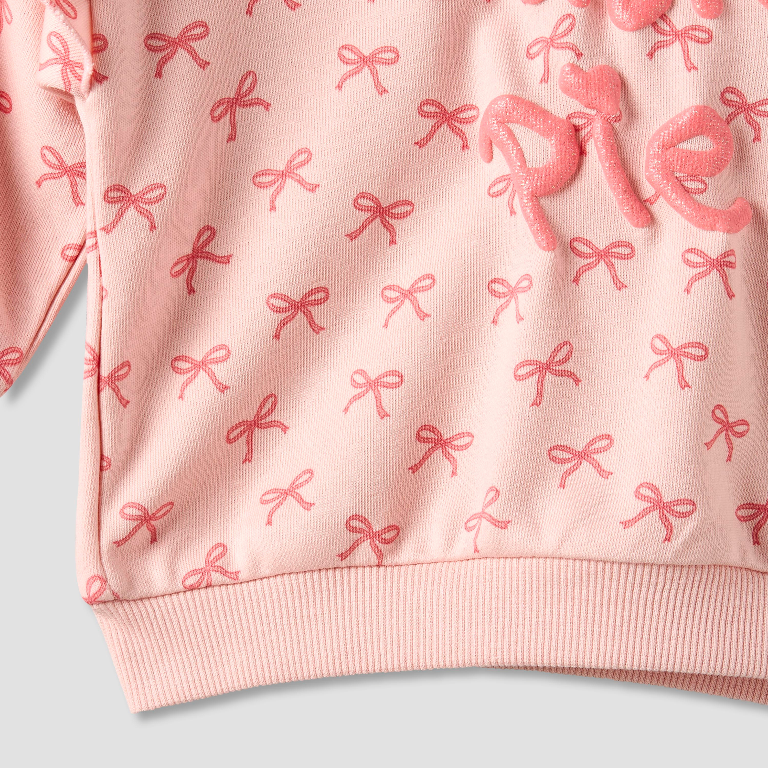 Juniors Bow Print Sweatshirt with Long Sleeves-baby-girls-clothing-winterwear-sweatshirts-image-4