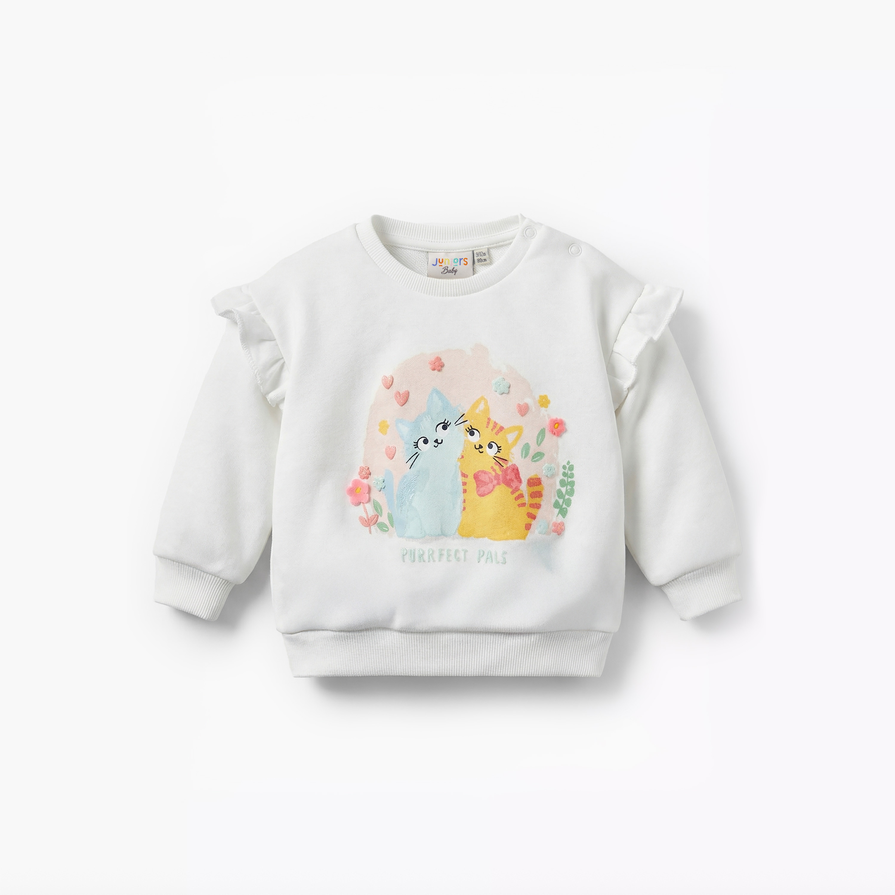 Juniors Bow Print Sweatshirt with Long Sleeves-baby-girls-clothing-sweatshirts-image-1